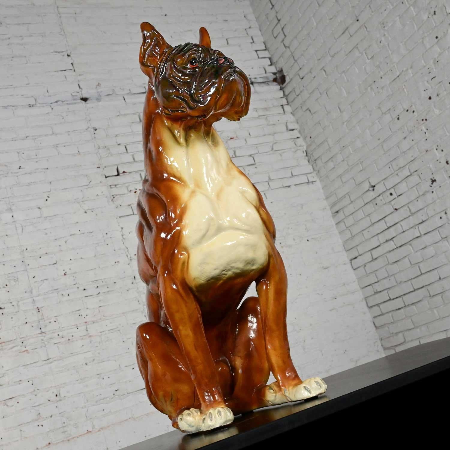 1970s Large Scale Molded Resin Boxer Dog Statue / Sculpture Style of Marwal Ind For Sale 1