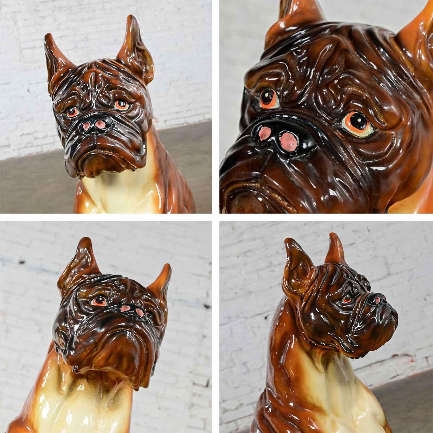 Hand Painted Boxer Dog Figurine – Uncropped Ears – Statue, New