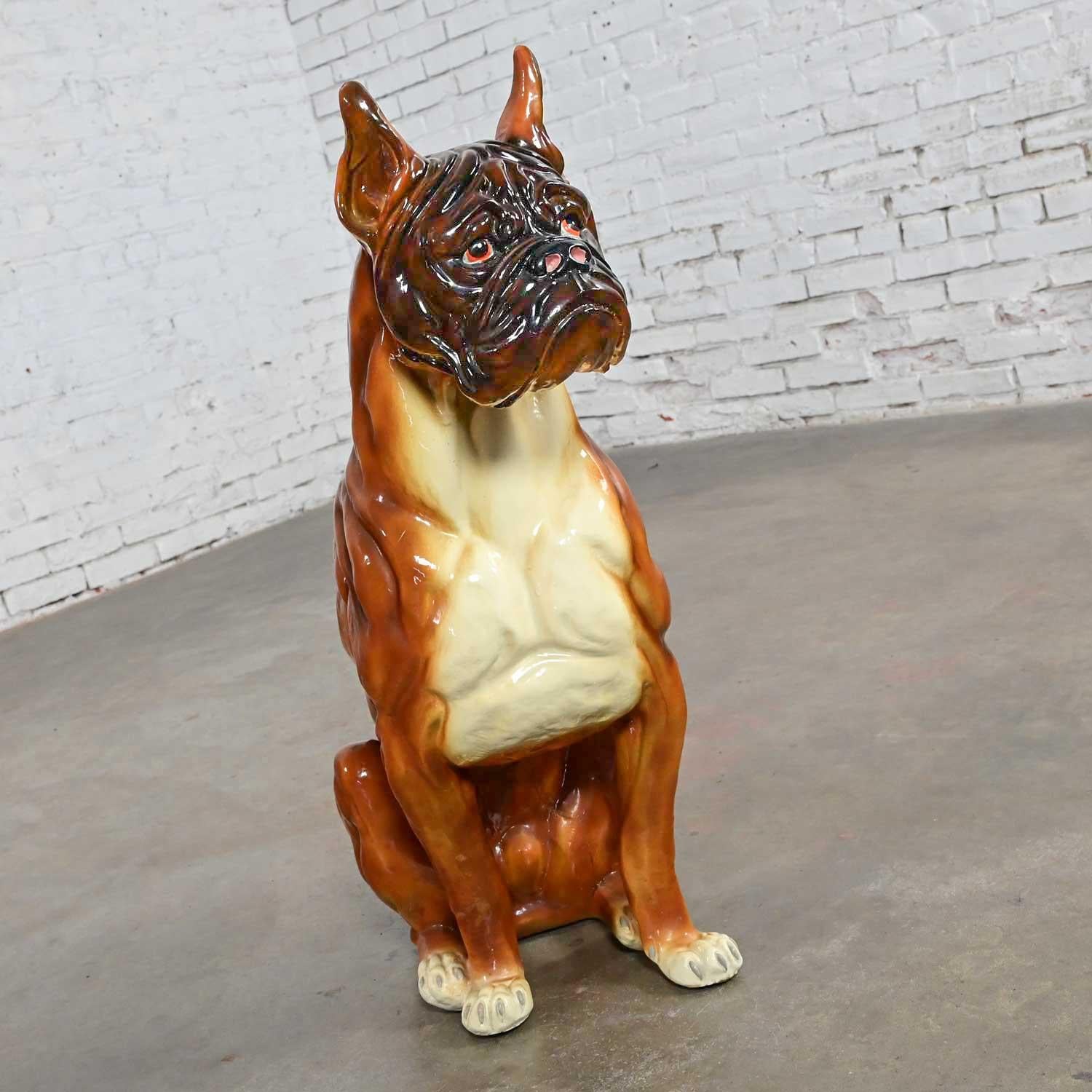 Modern 1970s Large Scale Molded Resin Boxer Dog Statue / Sculpture Style of Marwal Ind For Sale