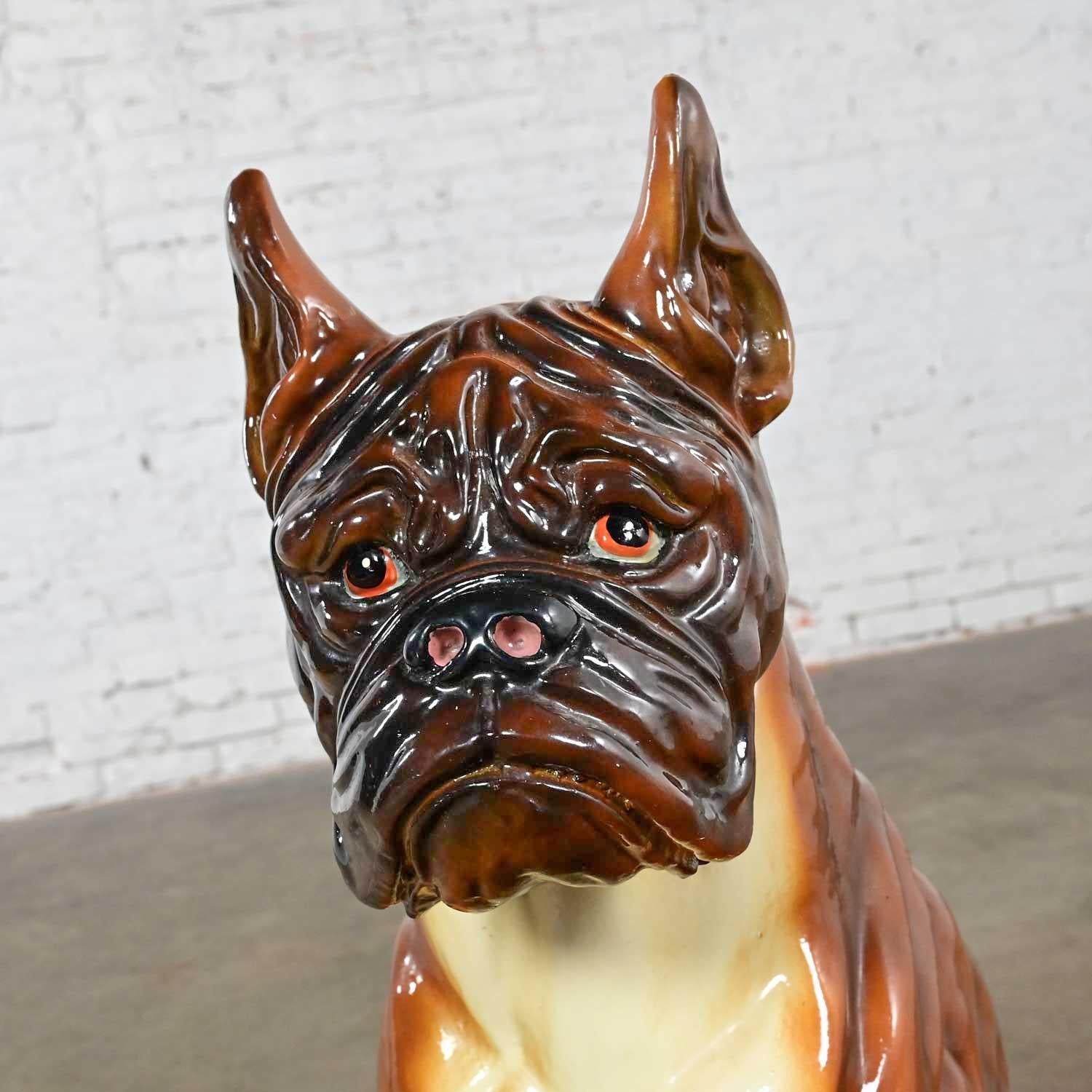 American 1970s Large Scale Molded Resin Boxer Dog Statue / Sculpture Style of Marwal Ind For Sale