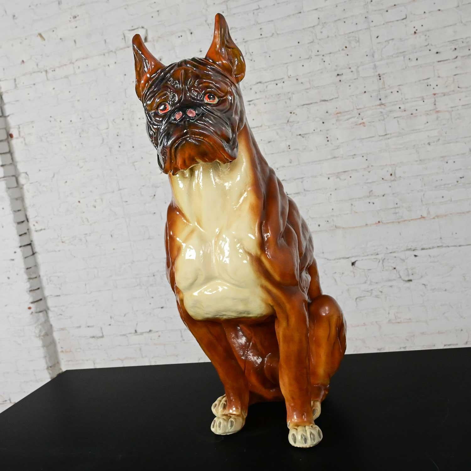 1970s Large Scale Molded Resin Boxer Dog Statue / Sculpture Style of Marwal Ind In Good Condition For Sale In Topeka, KS