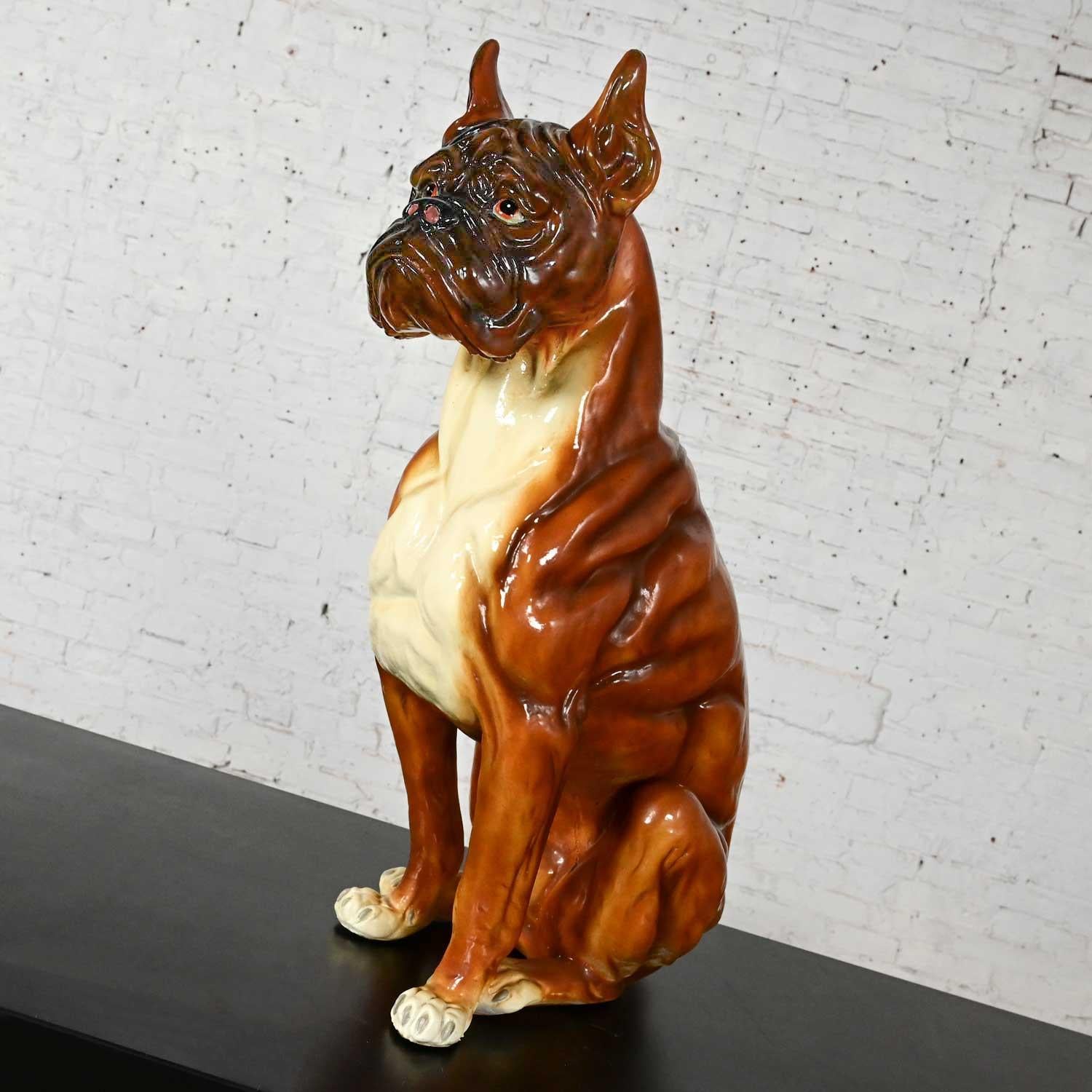 20th Century 1970s Large Scale Molded Resin Boxer Dog Statue / Sculpture Style of Marwal Ind For Sale