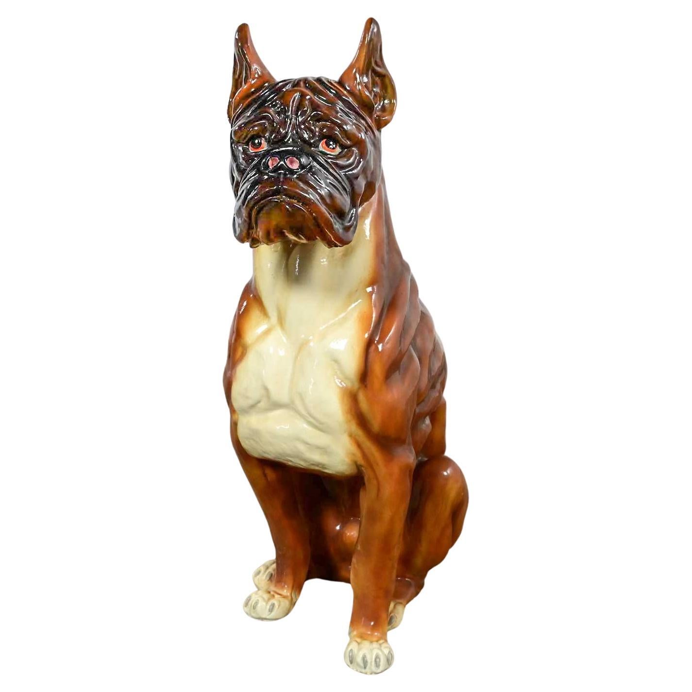 1970s Large Scale Molded Resin Boxer Dog Statue / Sculpture Style of Marwal Ind