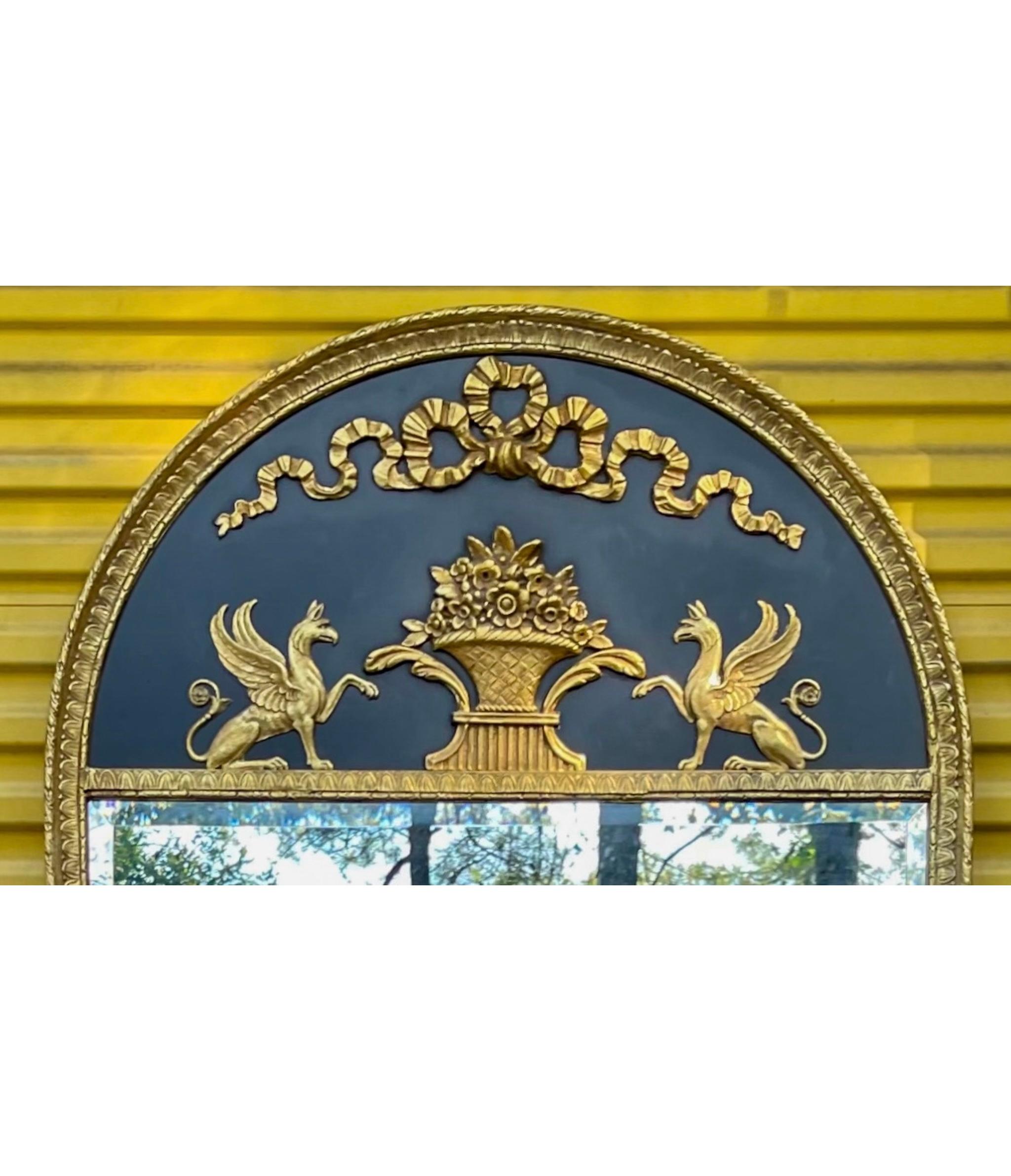 1970s Large Scale Neo-Classical Style Gilt Trumeau Mirror with Facing Griffins  For Sale 3