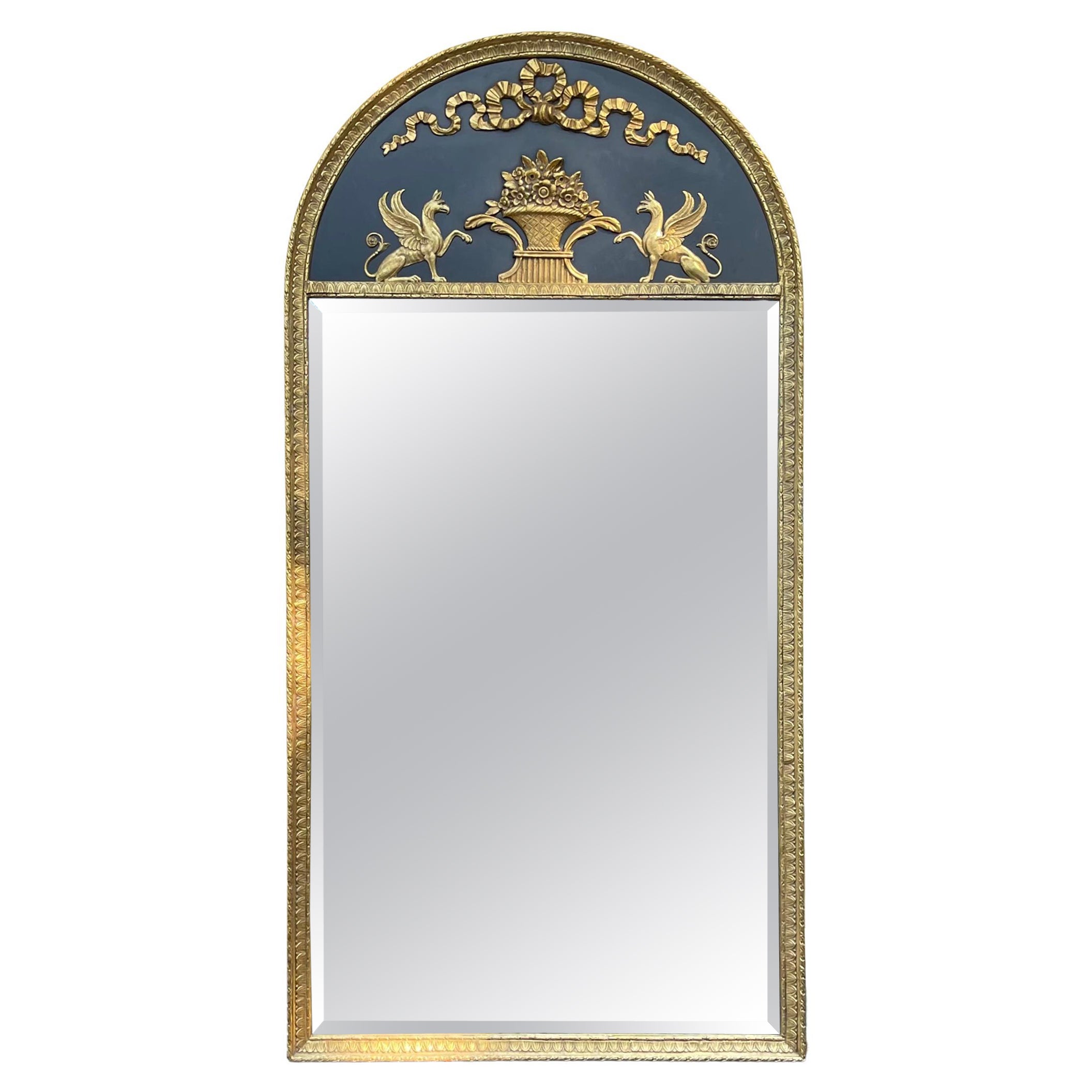 1970s Large Scale Neo-Classical Style Gilt Trumeau Mirror with Facing Griffins