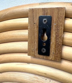 1970s Large Scale Organic Modern Rattan Round Wall Mirror