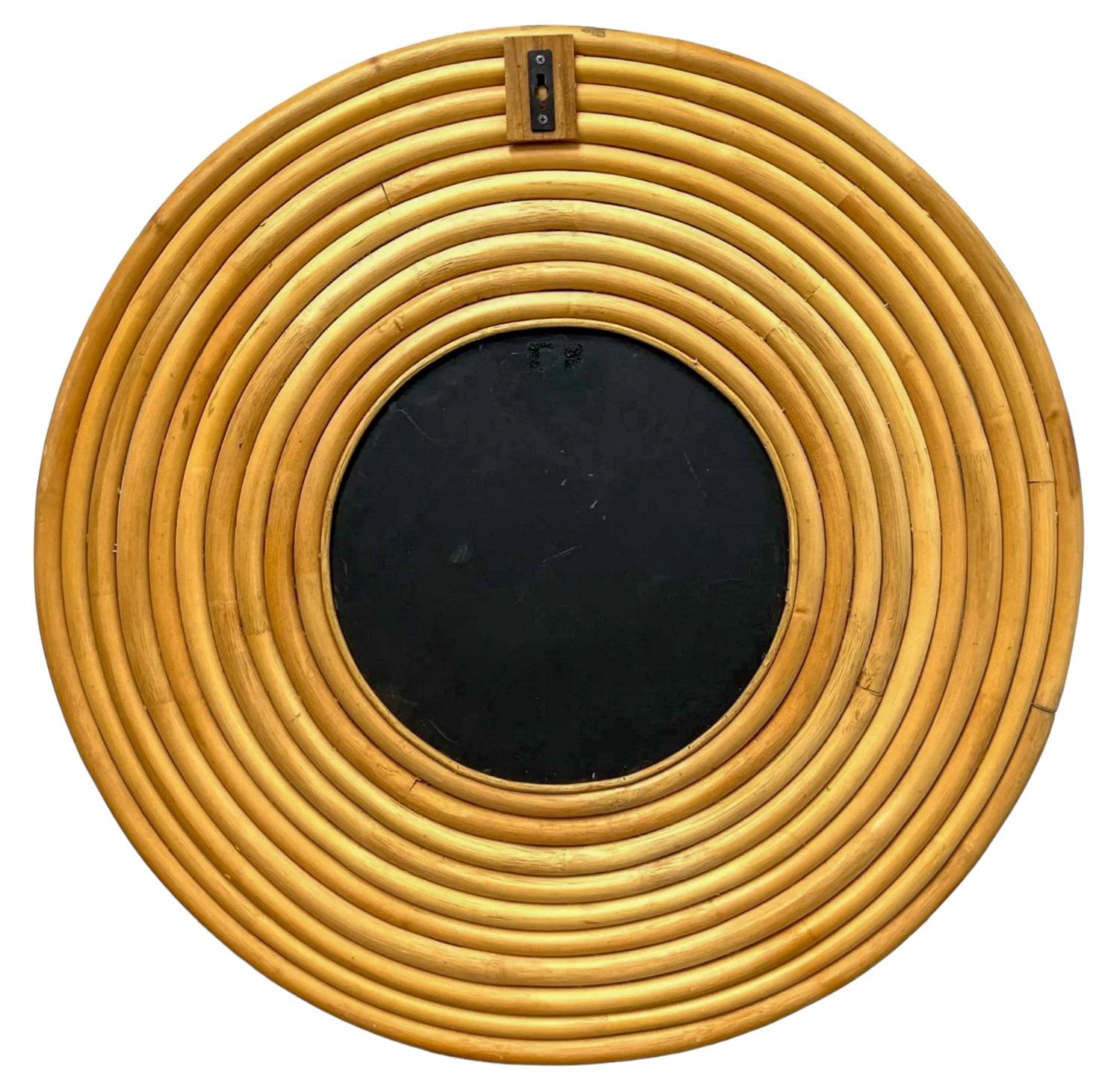 Philippine 1970s Large Scale Organic Modern Rattan Round Wall Mirror For Sale