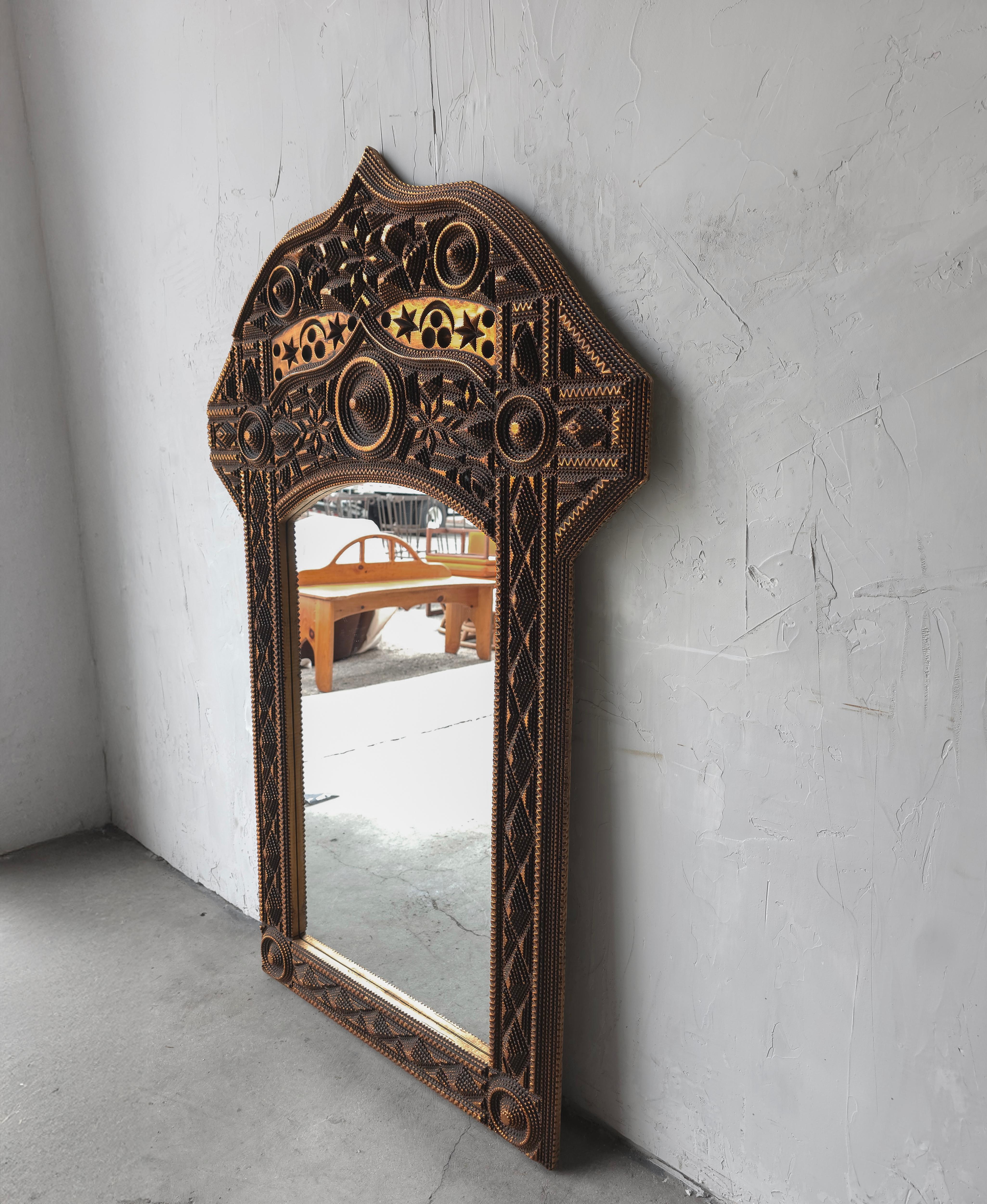 20th Century 1970s Large Scale Tramp Art Style Wall Mirror For Sale
