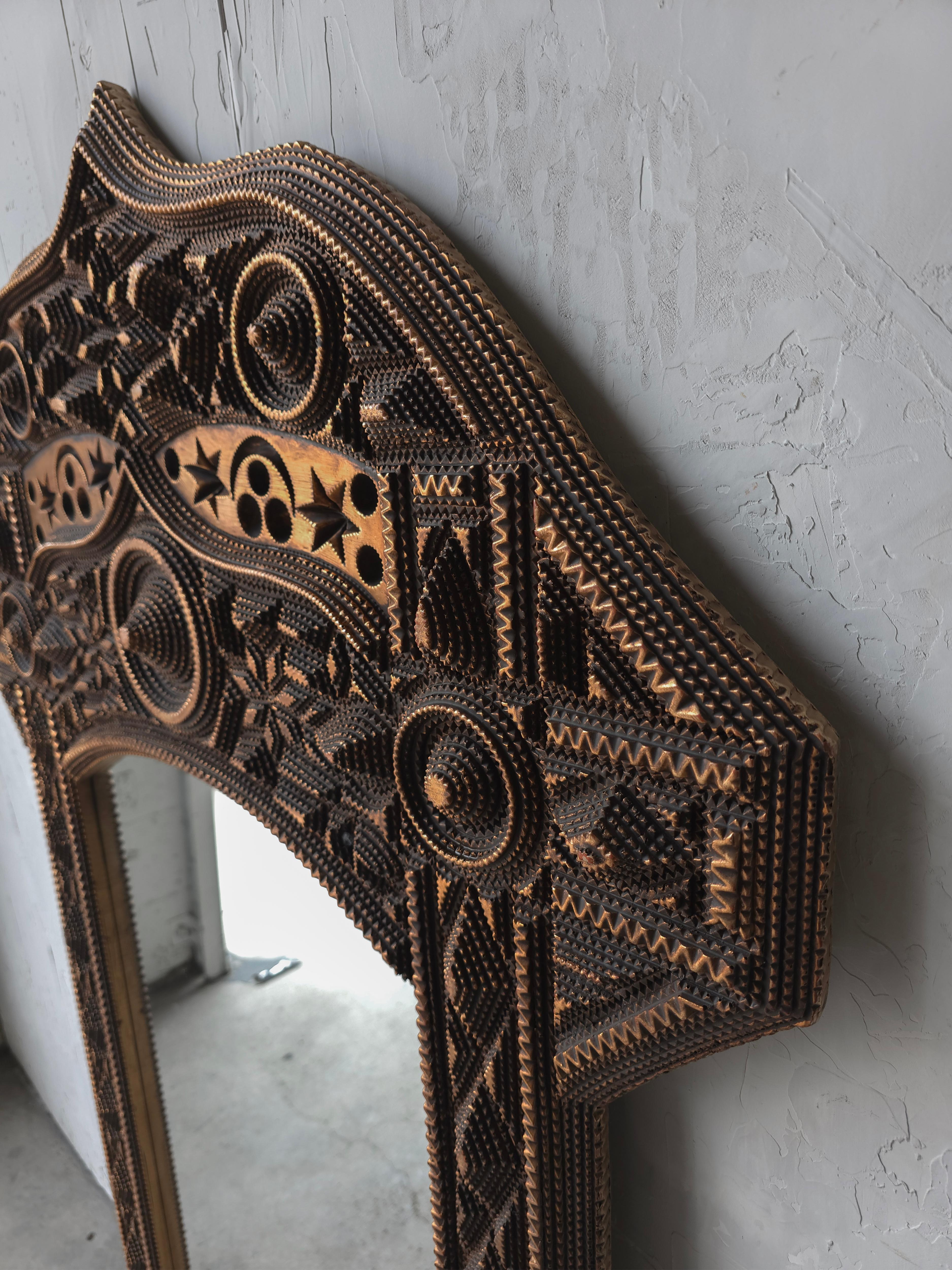 Resin 1970s Large Scale Tramp Art Style Wall Mirror For Sale