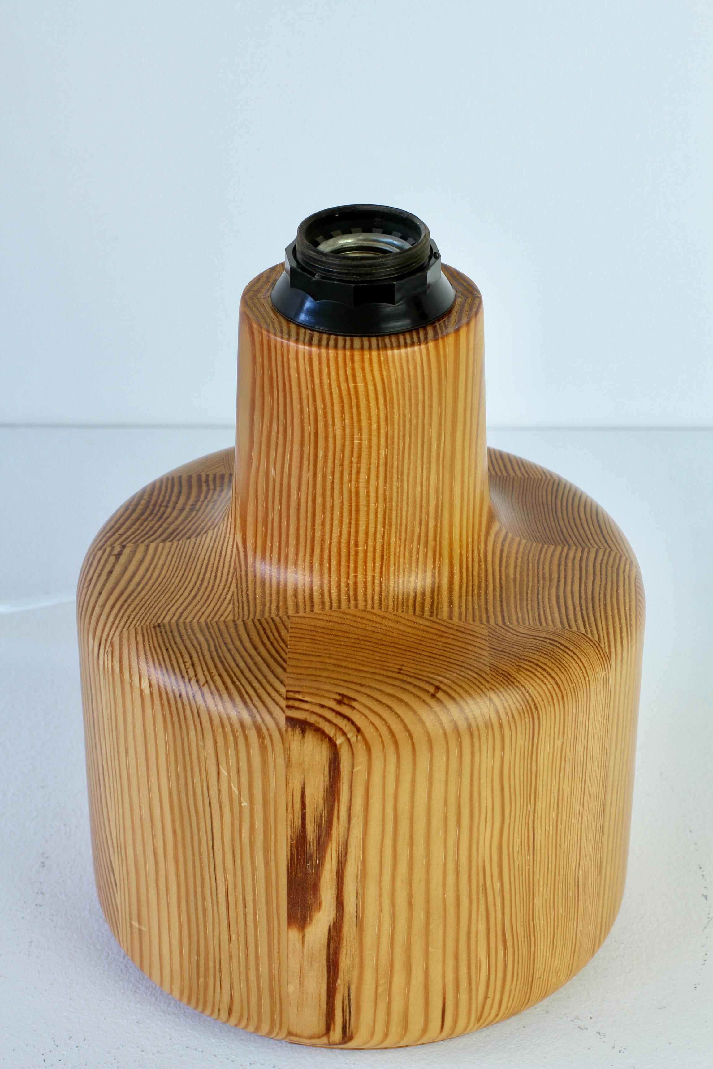 1970s Large Scandinavian Style Pine Wood Table Light Lamp Original Fabric Shade 12