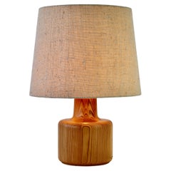 Vintage 1970s Large Scandinavian Style Pine Wood Table Light Lamp Original Fabric Shade