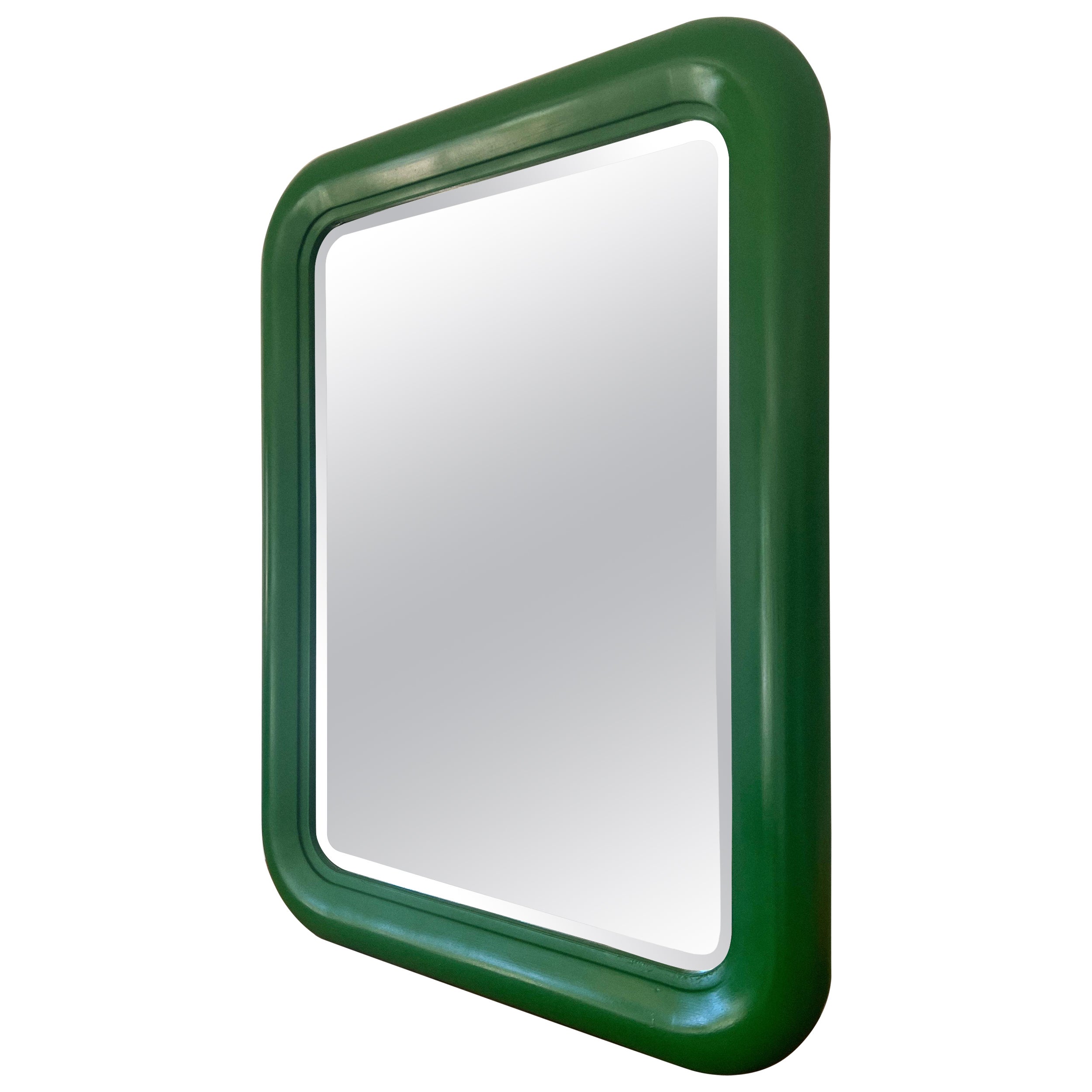 1970s Large Space-Age Wooden Green Wall Mirror