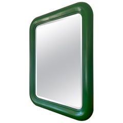 1970s Large Space-Age Wooden Green Wall Mirror