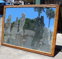 1970s Large Spanish Bamboo Framed Mirror