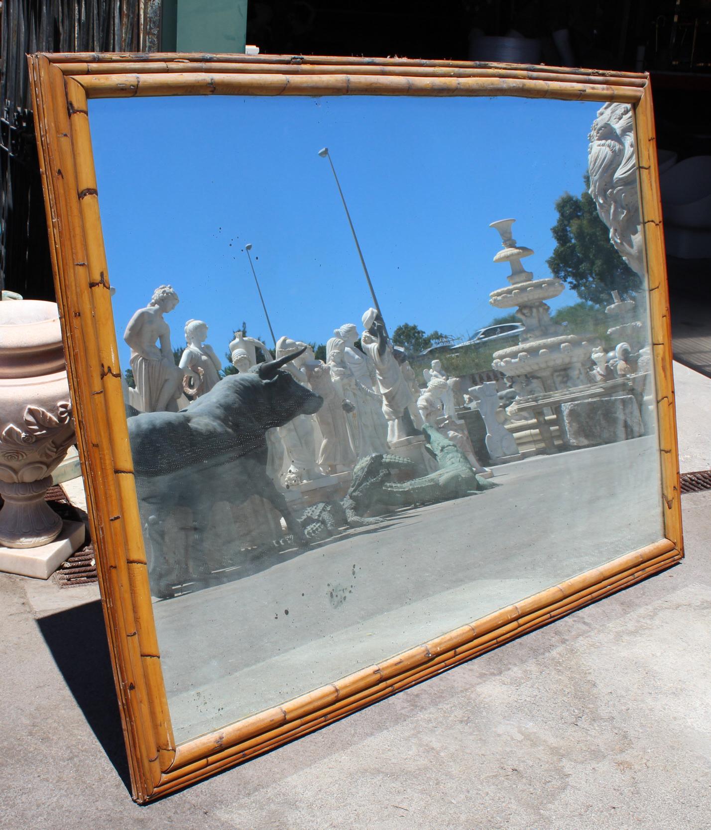 1970s Large Spanish Bamboo Framed Mirror In Good Condition In Marbella, ES