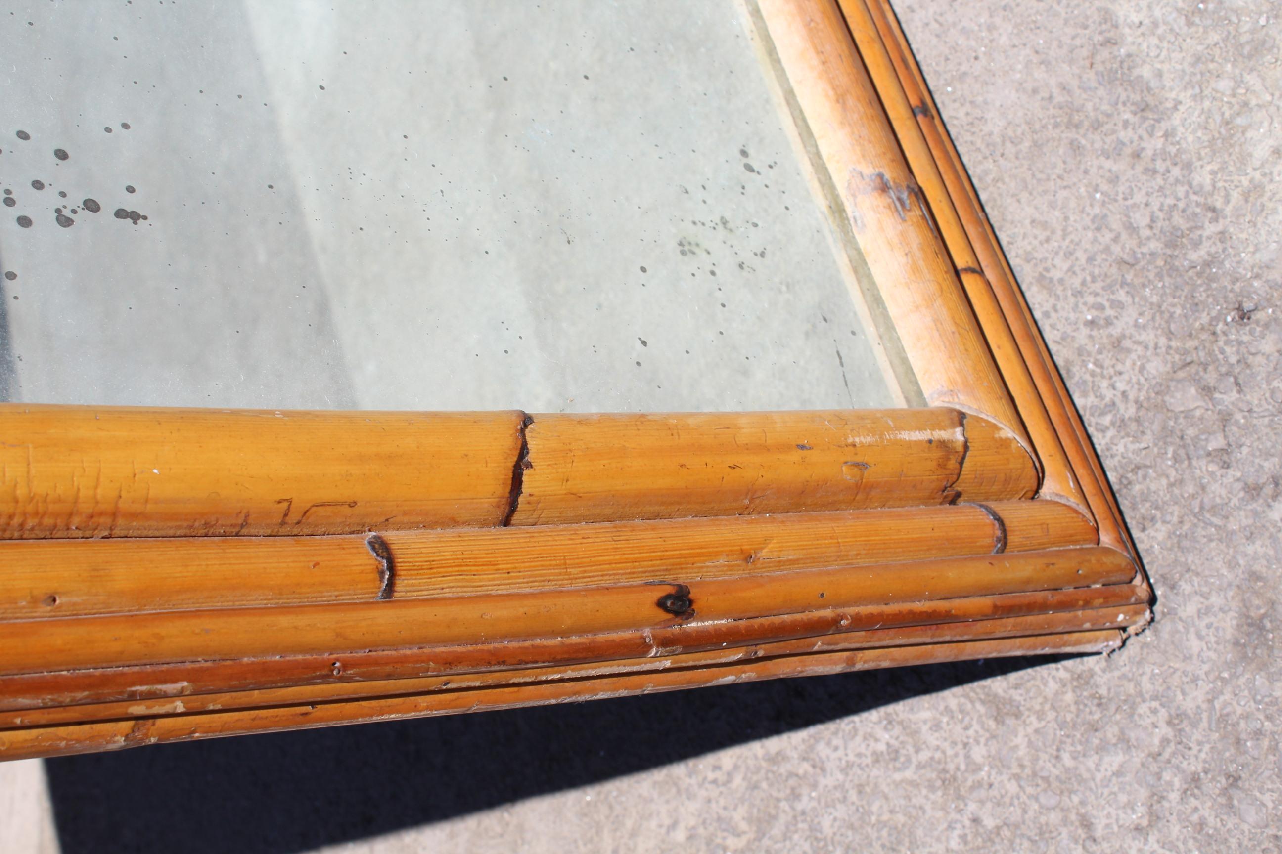 1970s Large Spanish Bamboo Framed Mirror 1