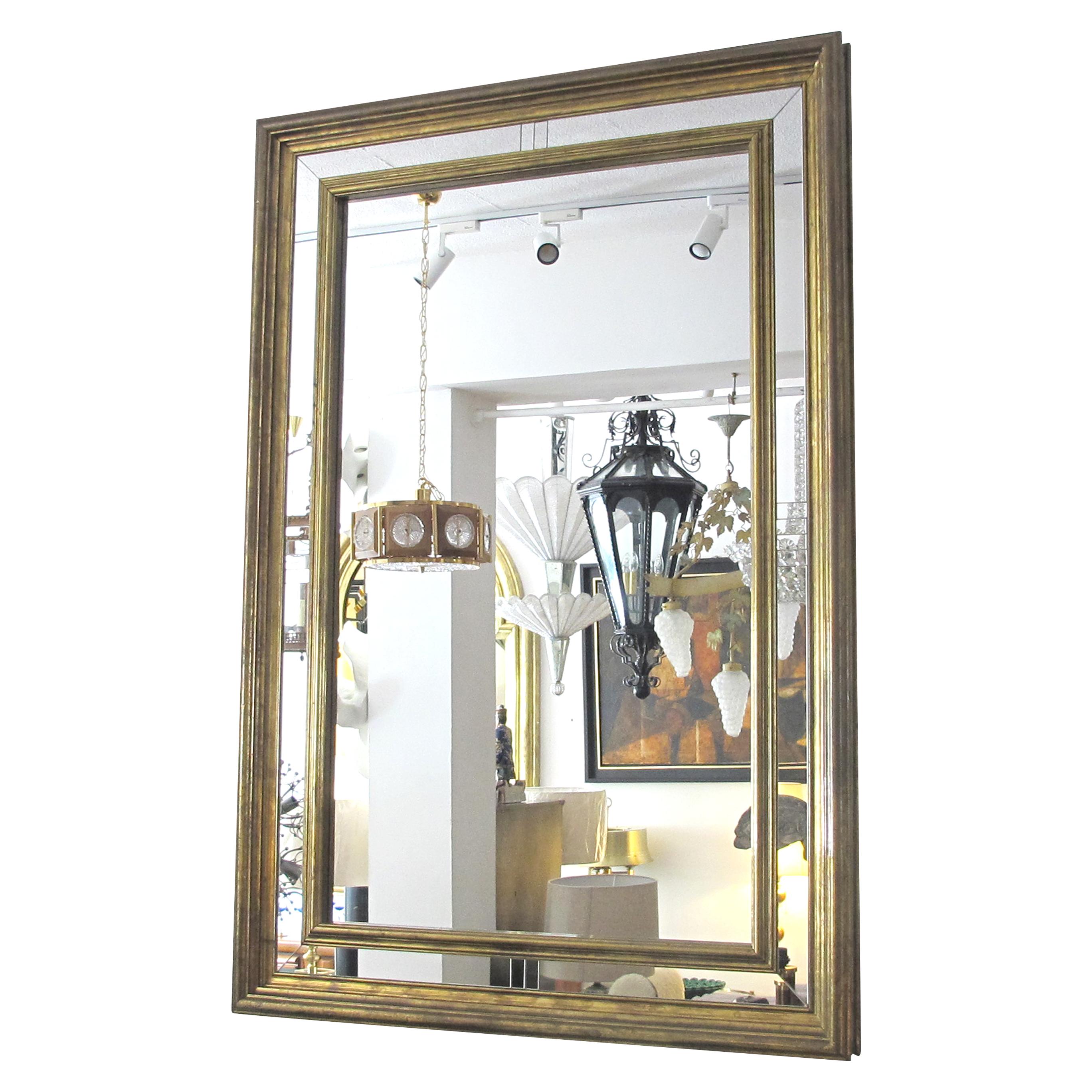 Mid-Century Modern 1970s Large Spanish Rectangular Brass-Clad Multi-Sectional Mirror by R. Dubarry