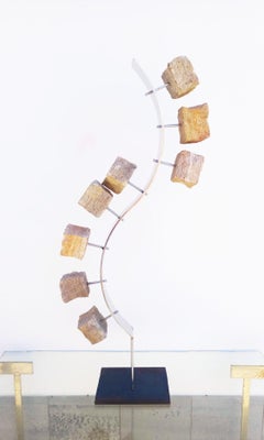 1970s Large Stainless Steel and Stone Abstract Sculpture