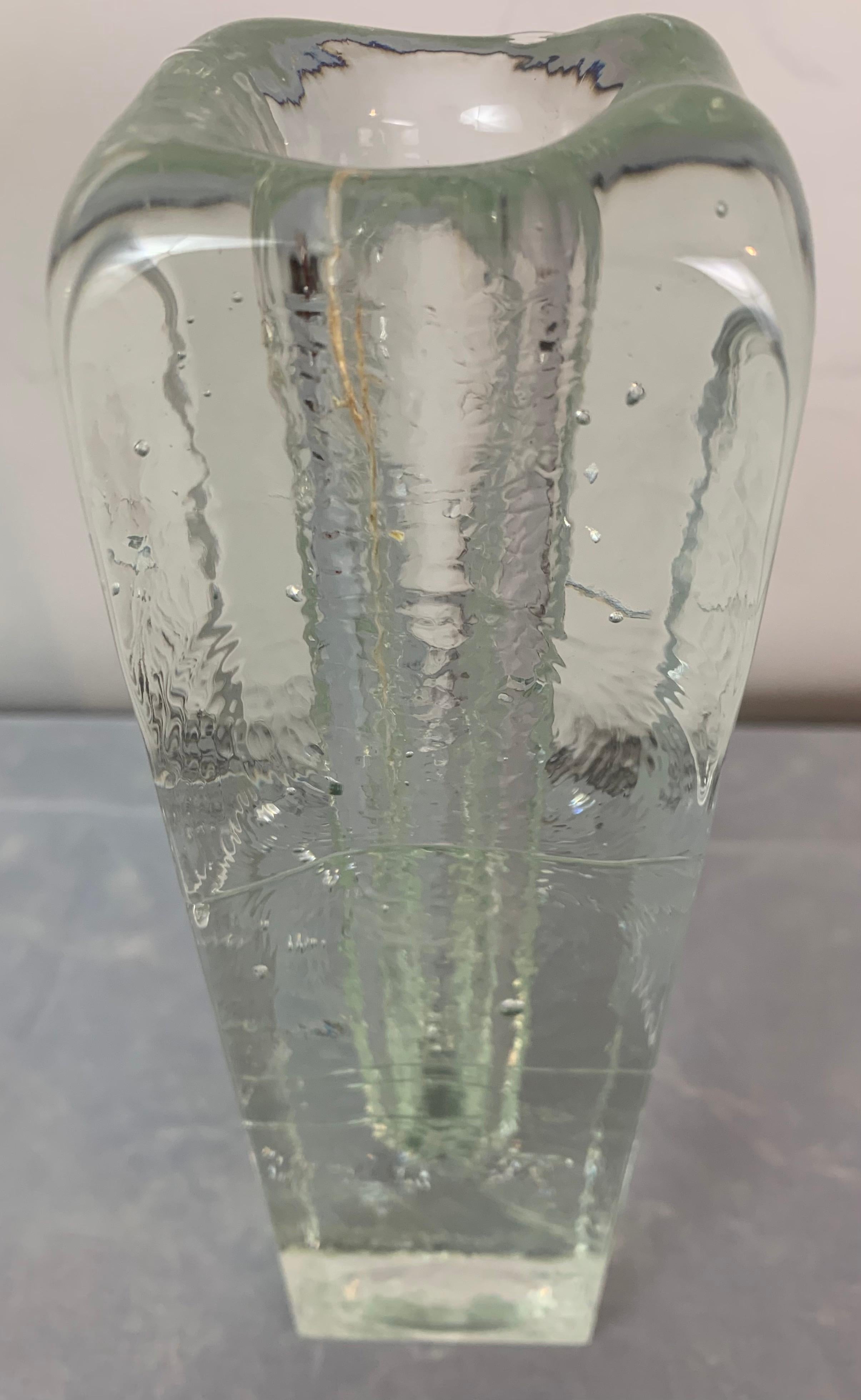 1970s Large Swedish Pukeberg Solifleur Rectangular Ice Glass Bud Flower Vase 3