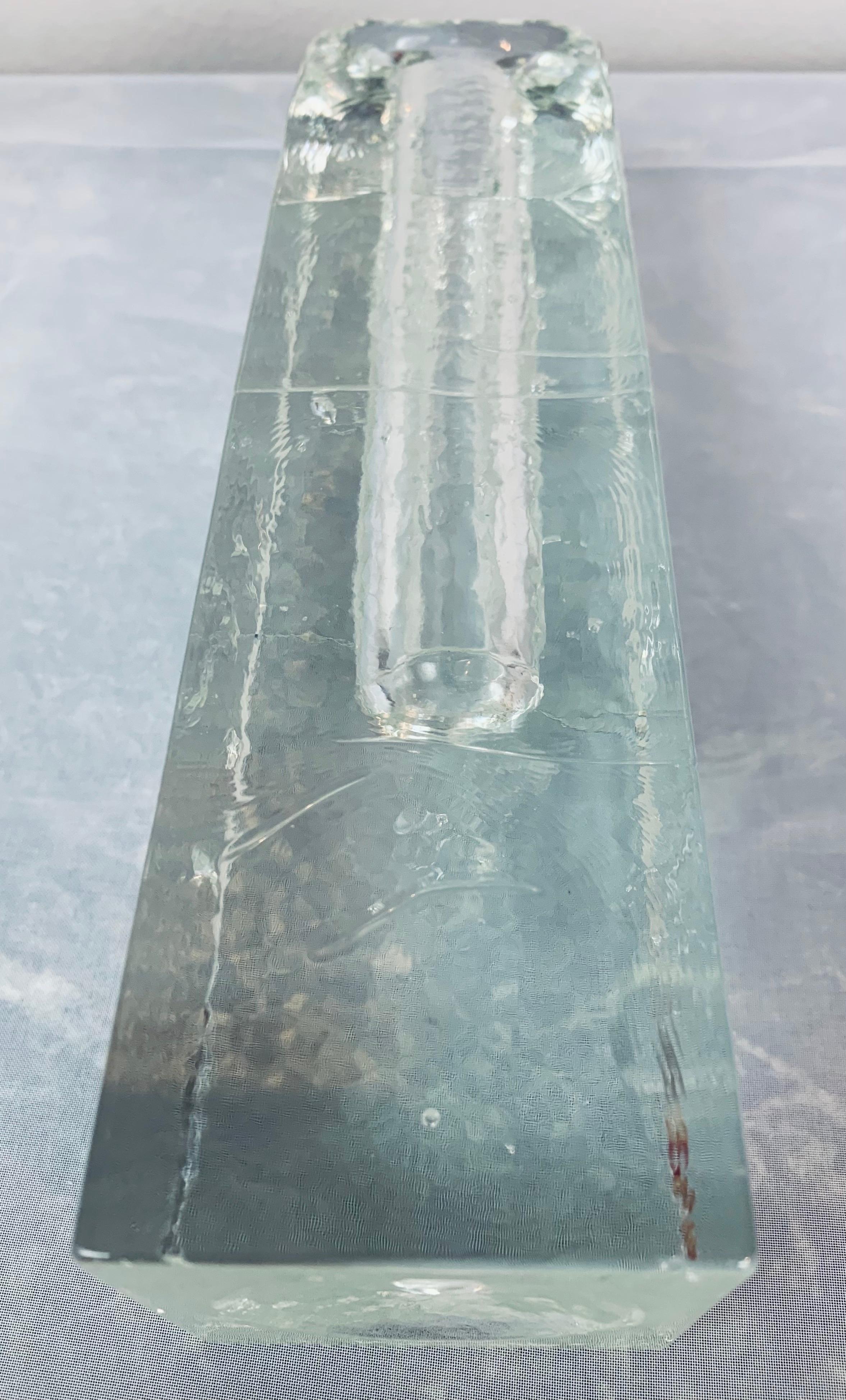 1970s Large Swedish Pukeberg Solifleur Rectangular Ice Glass Bud Flower Vase 4