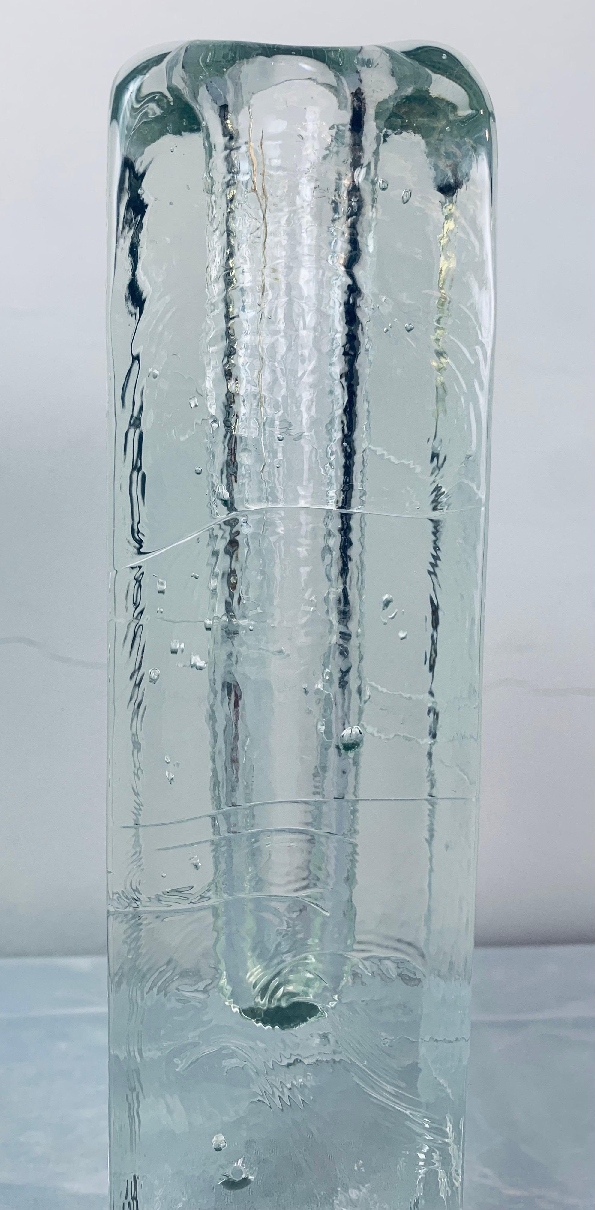 1970s Large Swedish Pukeberg Solifleur Rectangular Ice Glass Bud Flower Vase 8