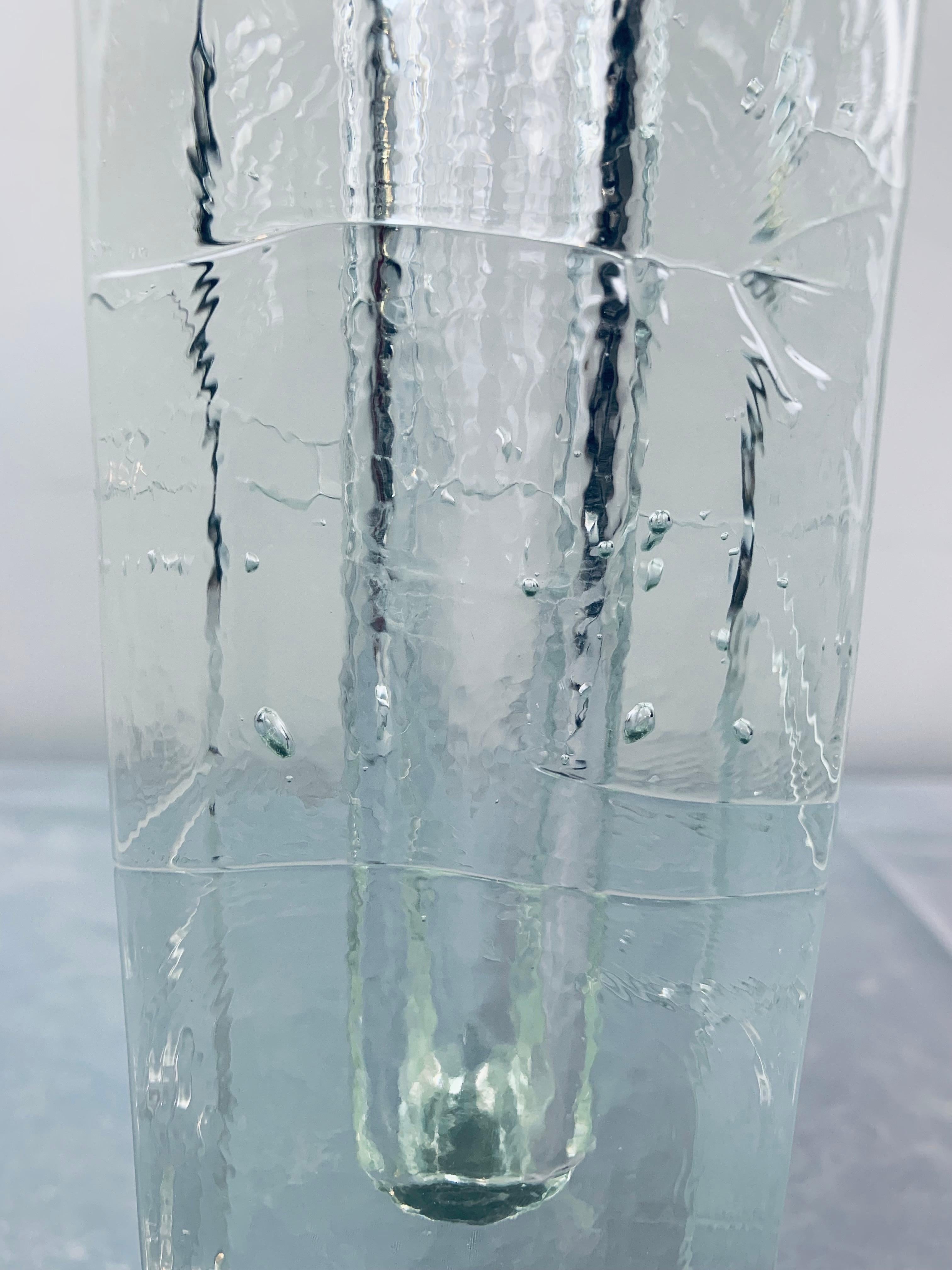 1970s Large Swedish Pukeberg Solifleur Rectangular Ice Glass Bud Flower Vase 10