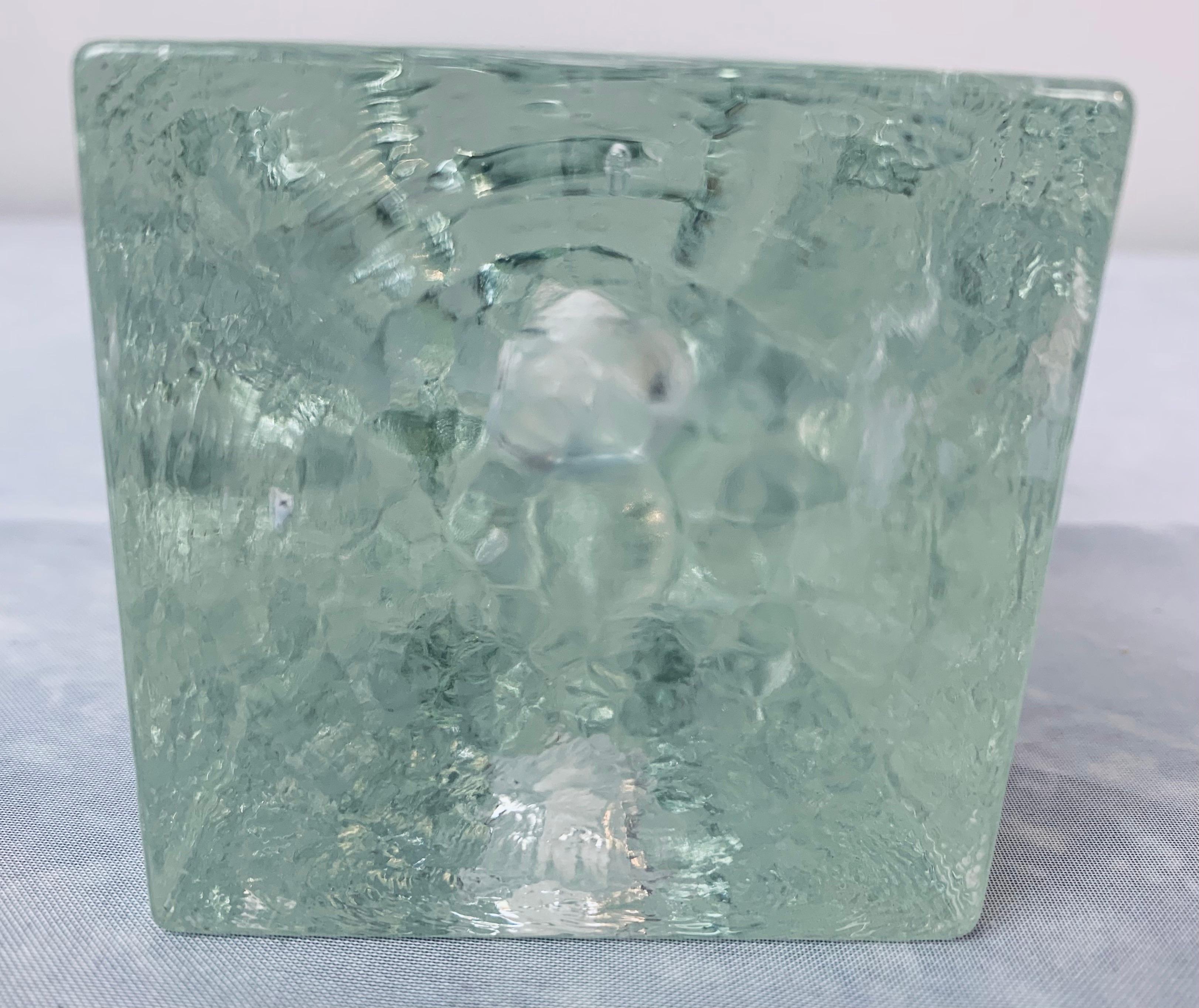 1970s Large Swedish Pukeberg Solifleur Rectangular Ice Glass Bud Flower Vase 13