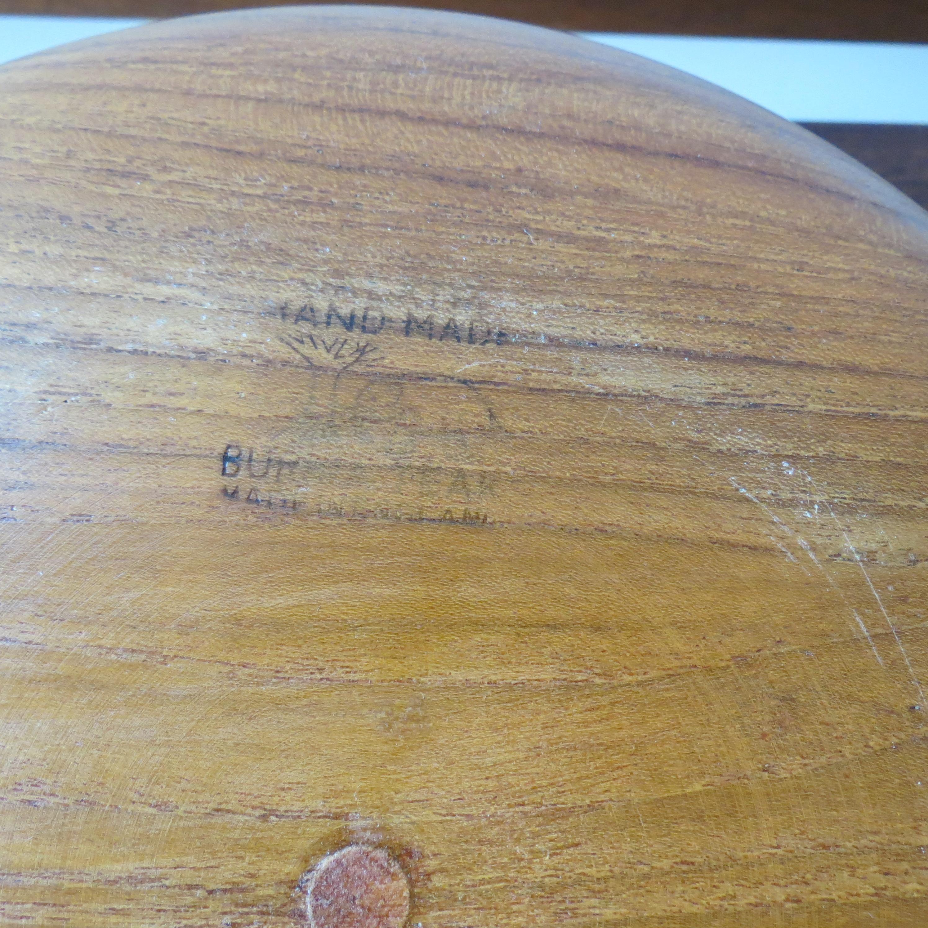 1970s Large Teak Handmade Wooden Bowl by Galatix England 3