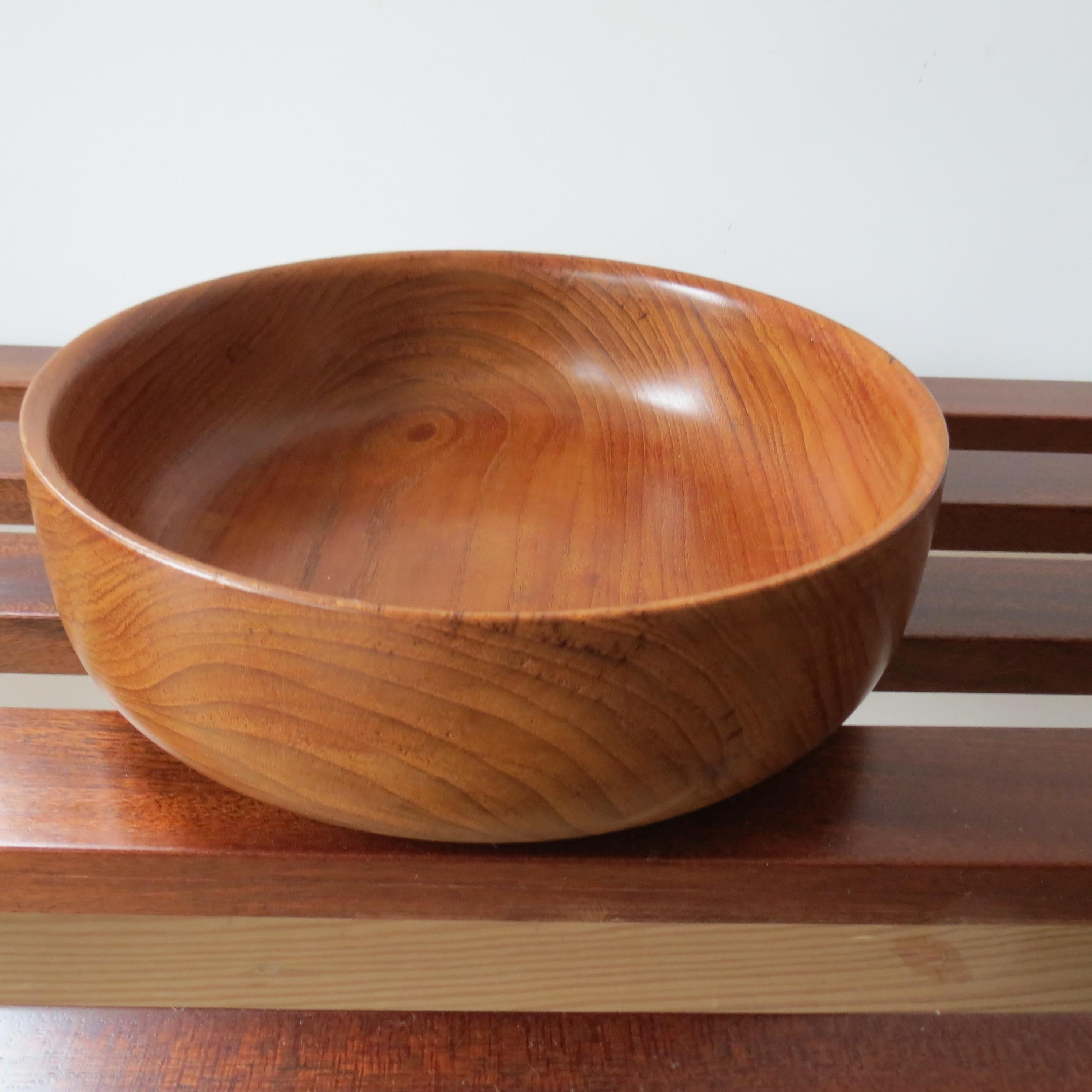 Mid-Century Modern 1970s Large Teak Handmade Wooden Bowl by Galatix England