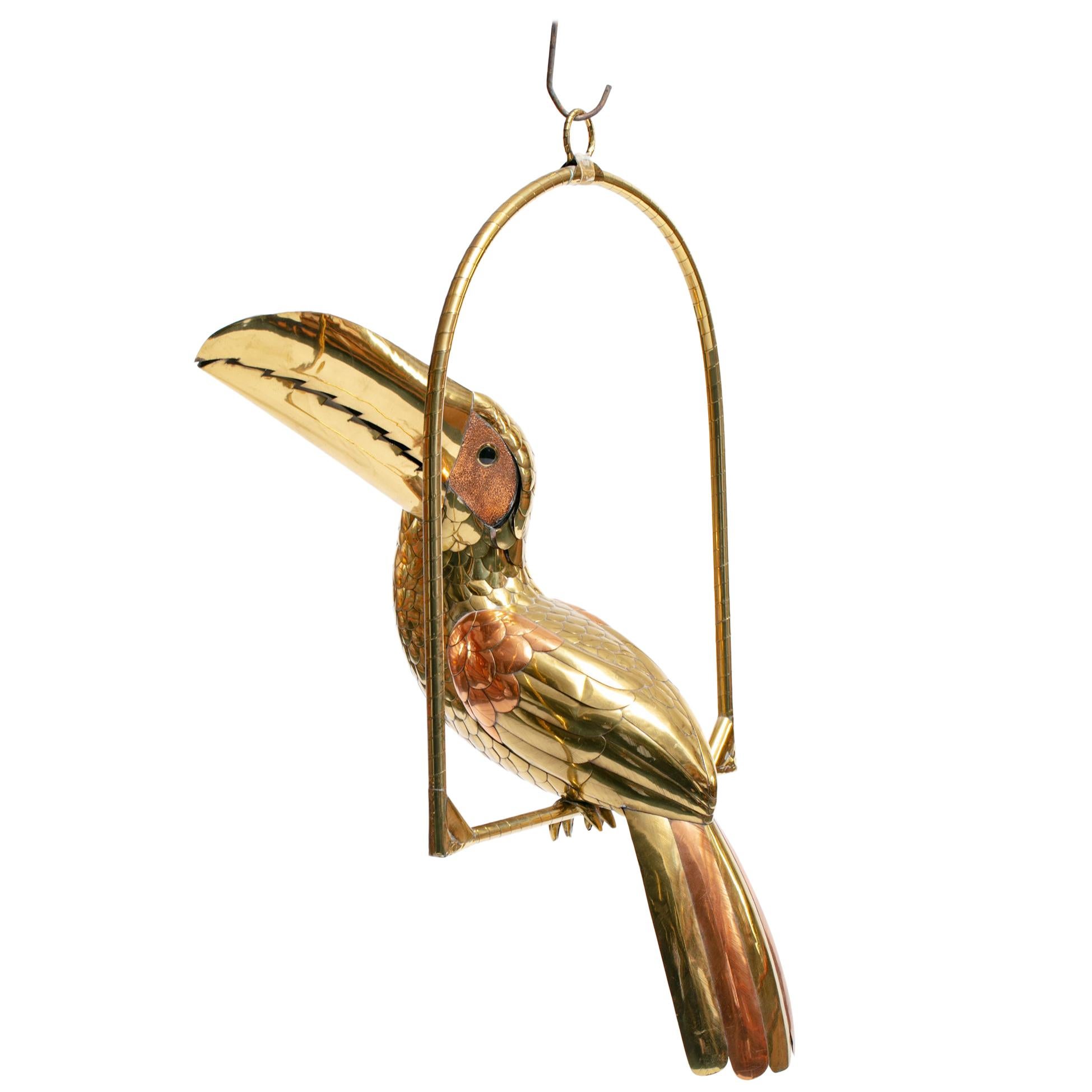 1970s Large Toucan Sculpture by Sergio Bustamante in Copper and Brass For Sale