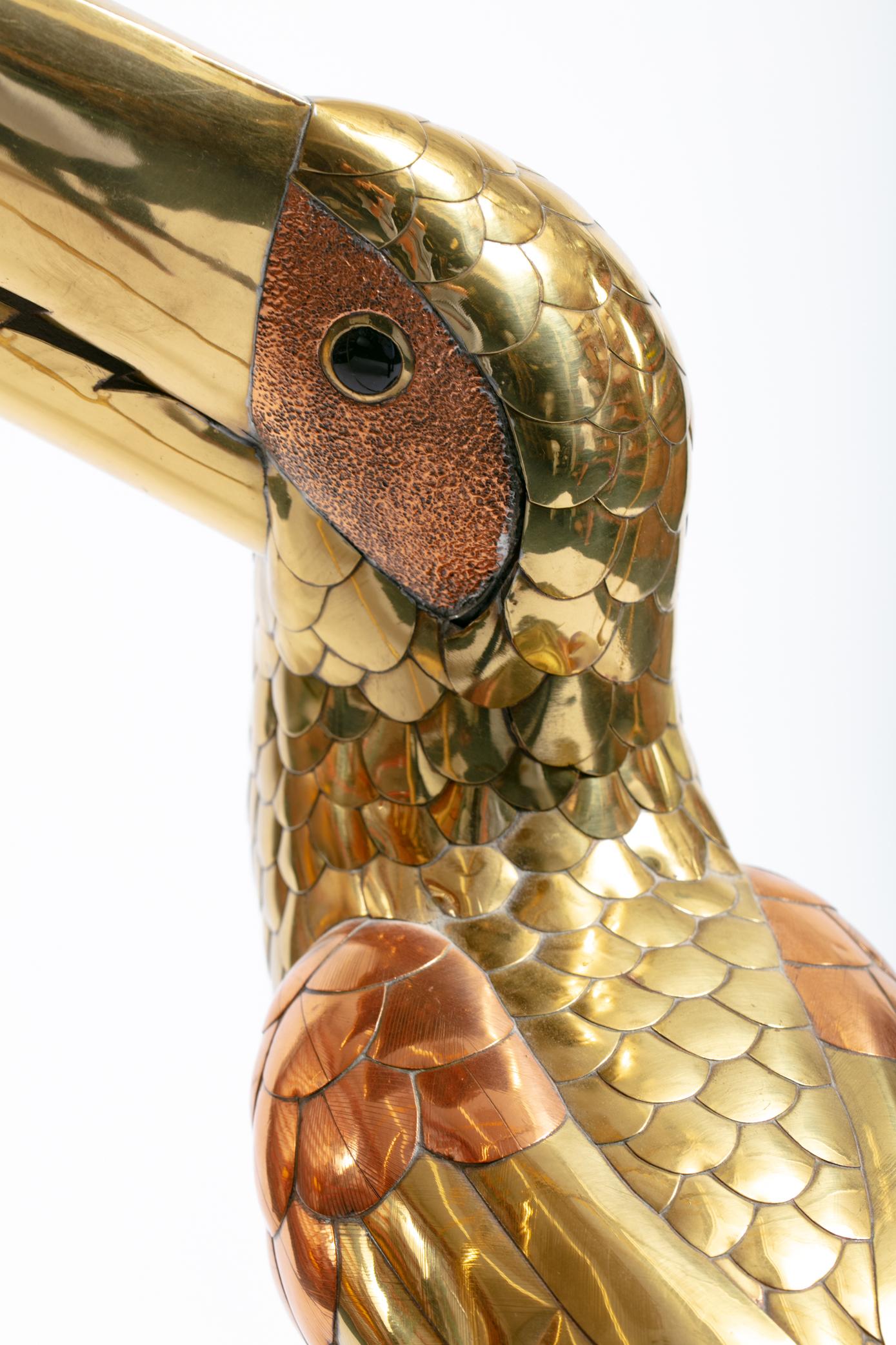 1970s Large Toucan Sculpture by Sergio Bustamante in Copper and Brass In Good Condition For Sale In Saint Louis, MO