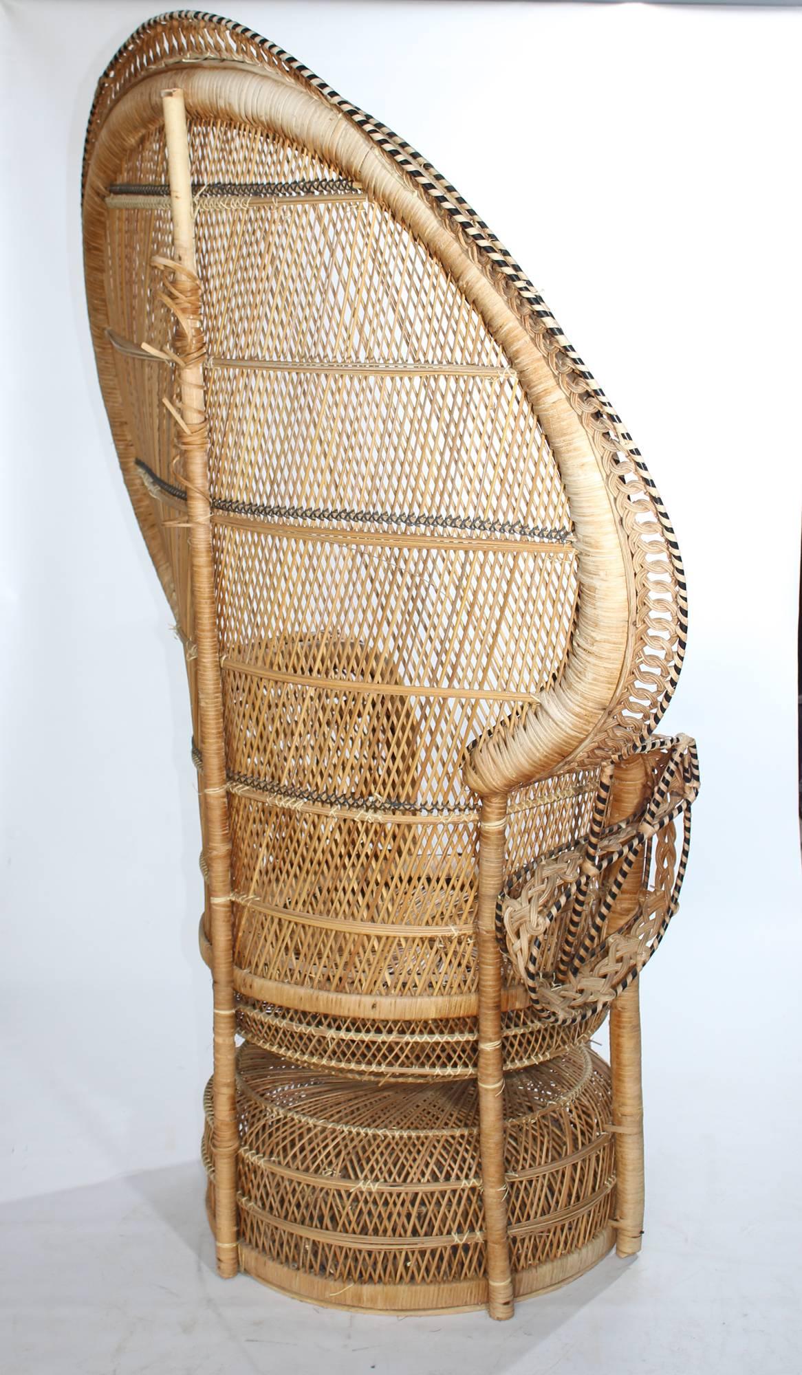Asian 1970s Large Vintage Bohemian Emmanuelle / Peacock Wicker Chair