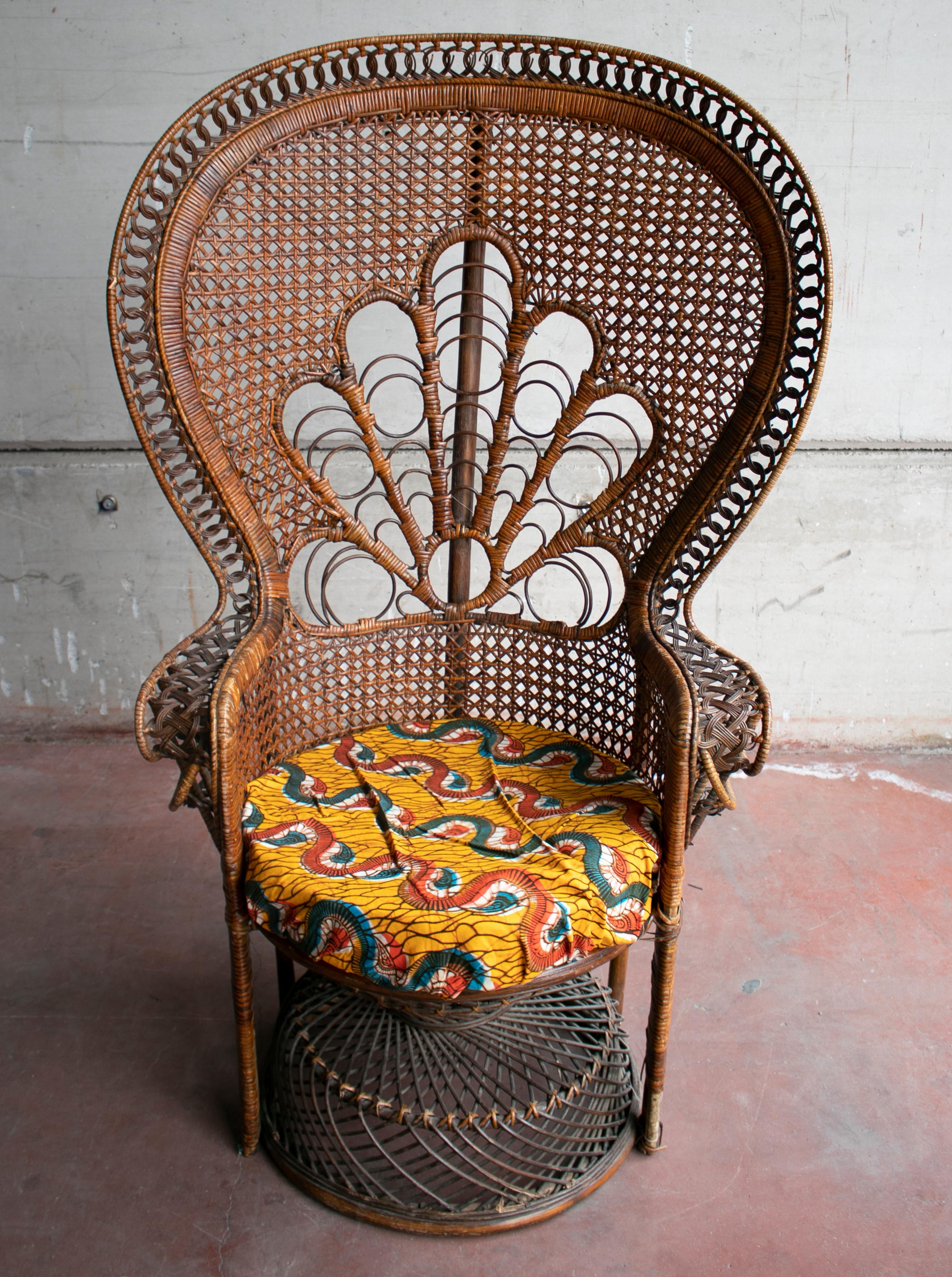 1970s large vintage Bohemian Emmanuelle / peacock wicker chair.