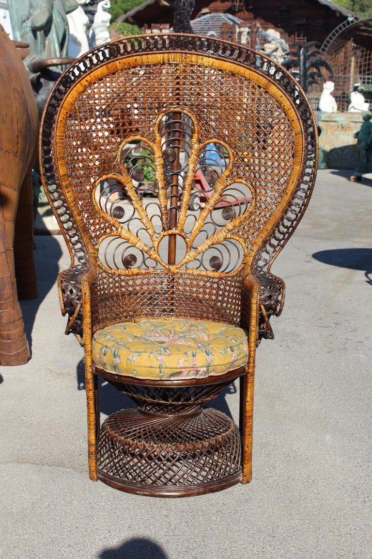 1970s Large Vintage Bohemian Emmanuelle / Peacock Wicker Chair at 1stDibs