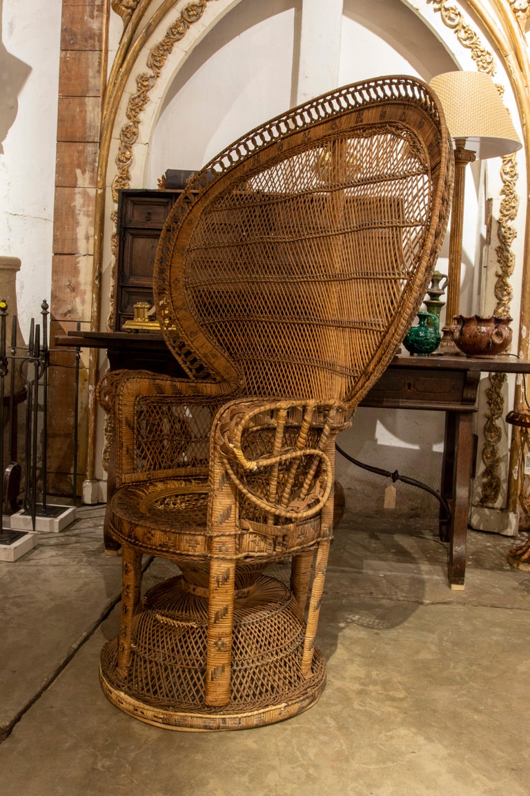 1970s Large Vintage Bohemian Emmanuelle / Peacock Wicker Chair For Sale
