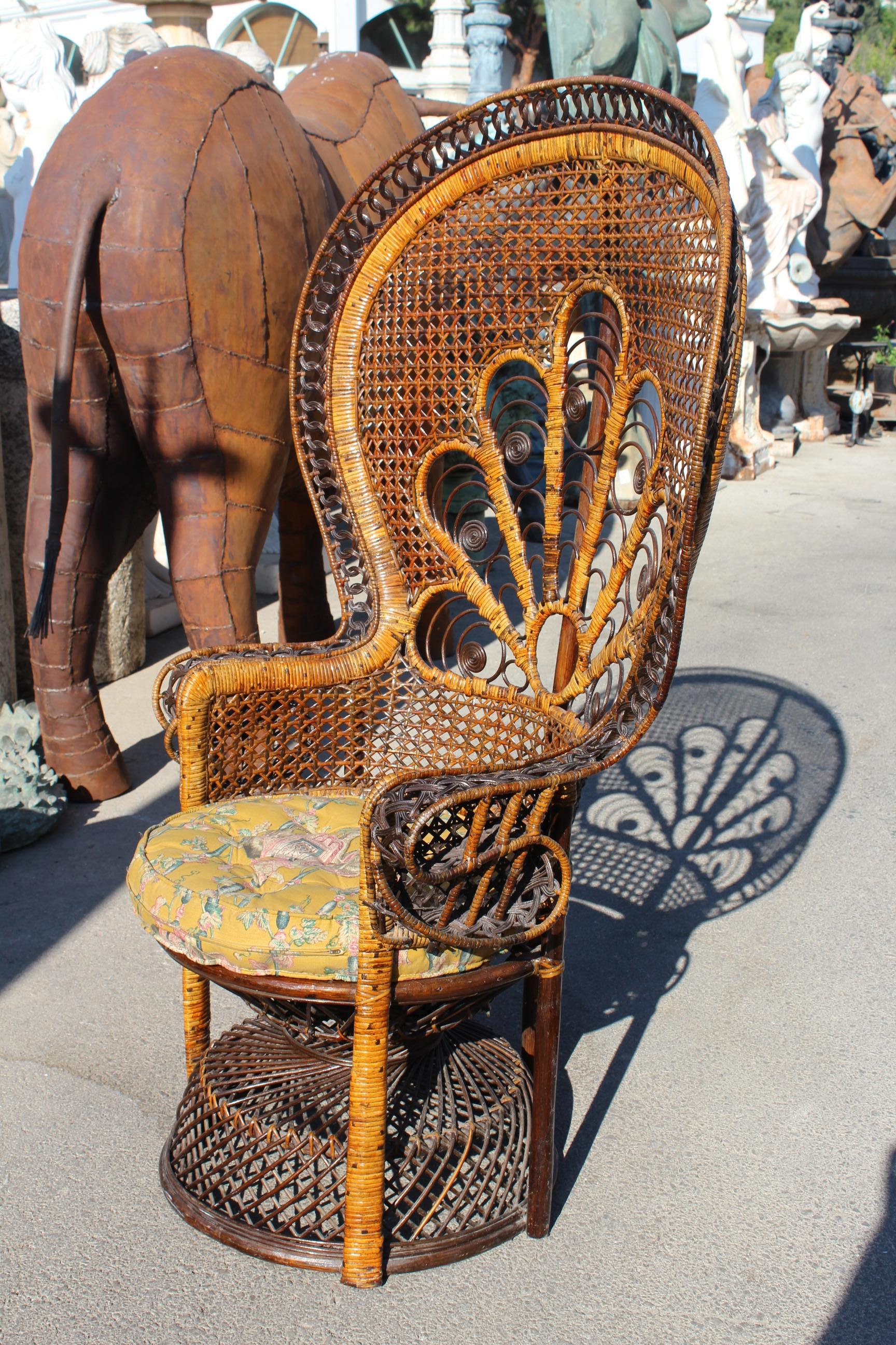 1970er Jahre Große Vintage böhmischen Emmanuelle / Peacock Wicker Chair (Französisch)