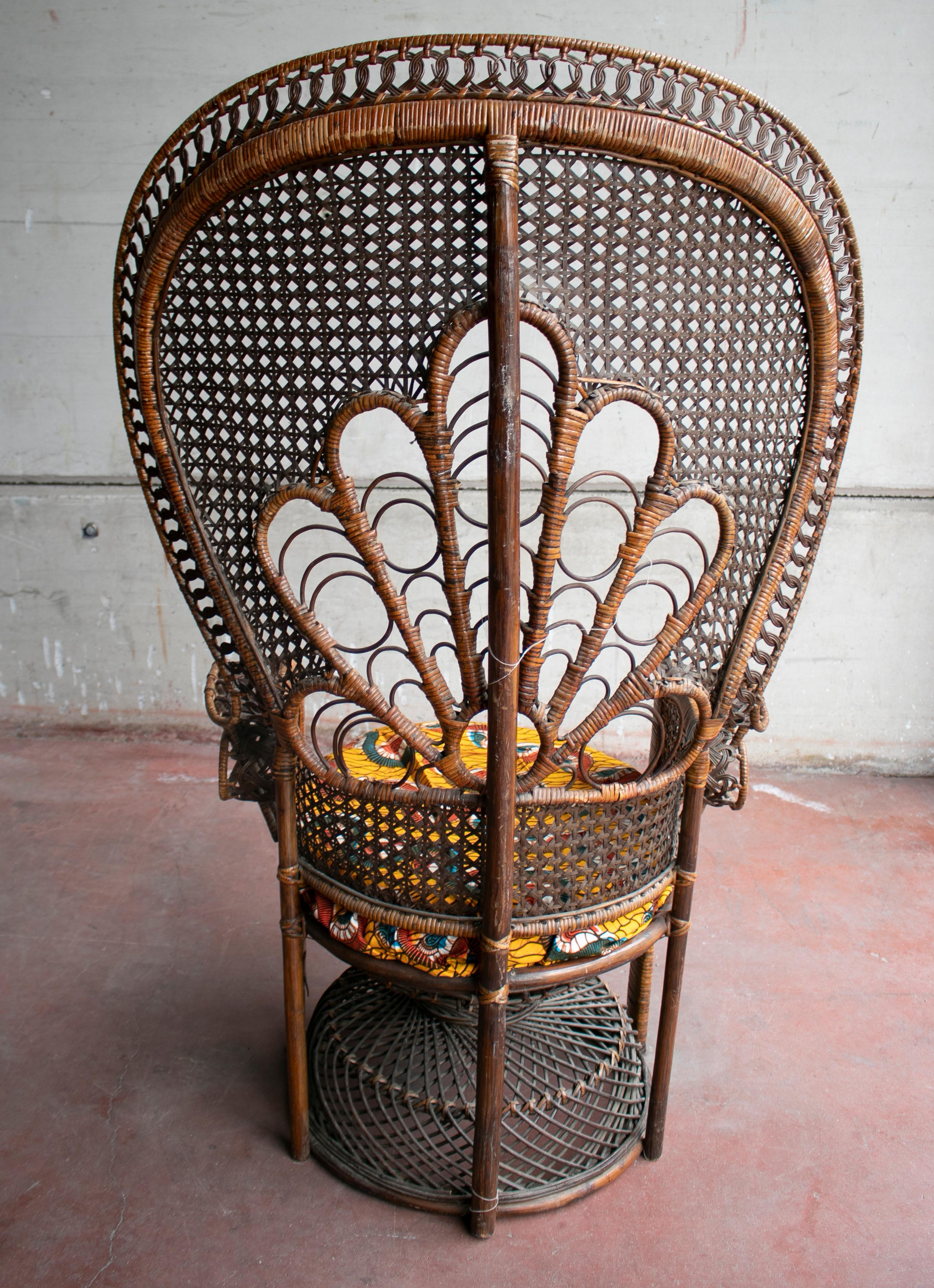Spanish 1970s Large Vintage Bohemian Emmanuelle / Peacock Wicker Chair