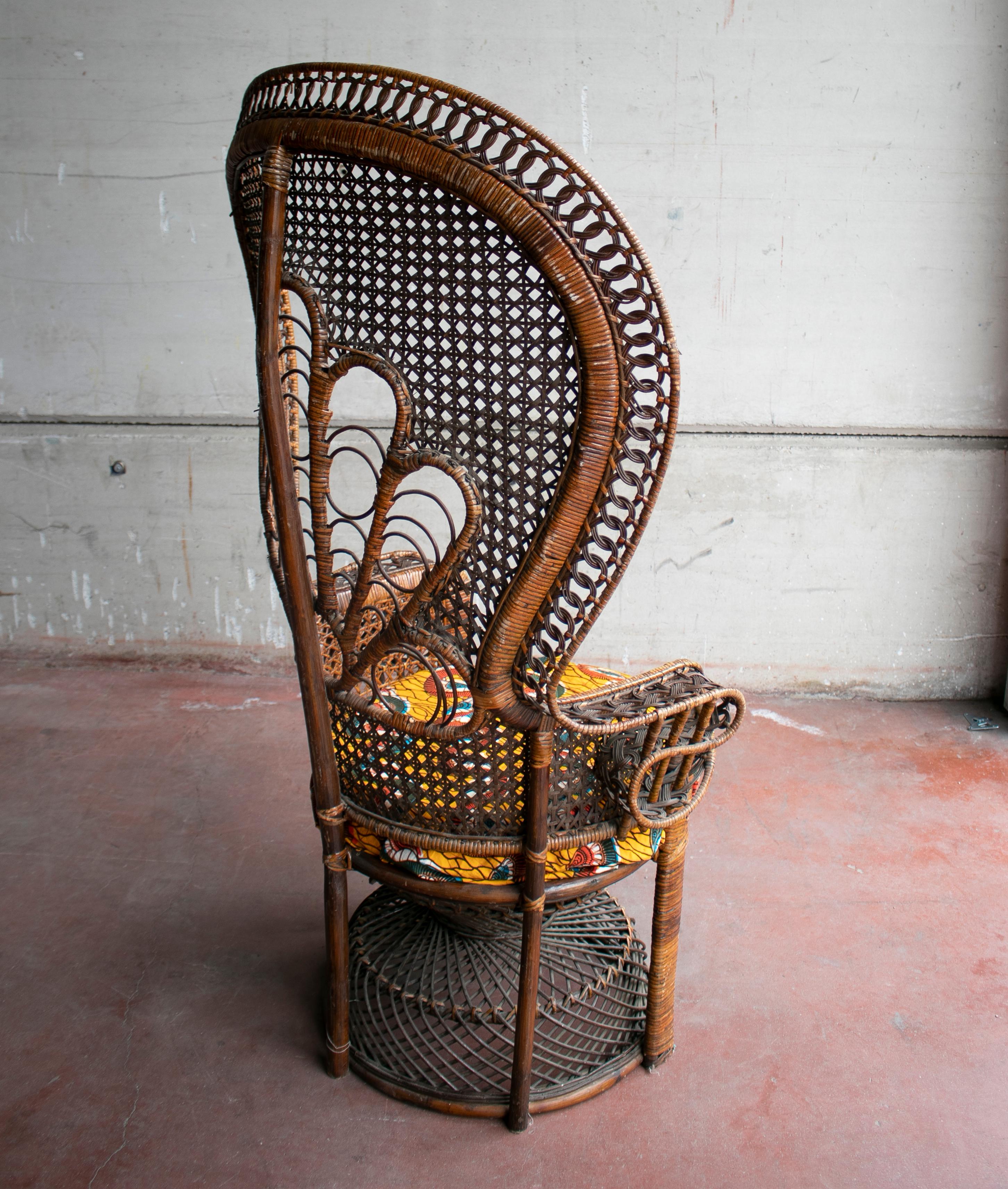 1970s Large Vintage Bohemian Emmanuelle / Peacock Wicker Chair In Good Condition In Marbella, ES