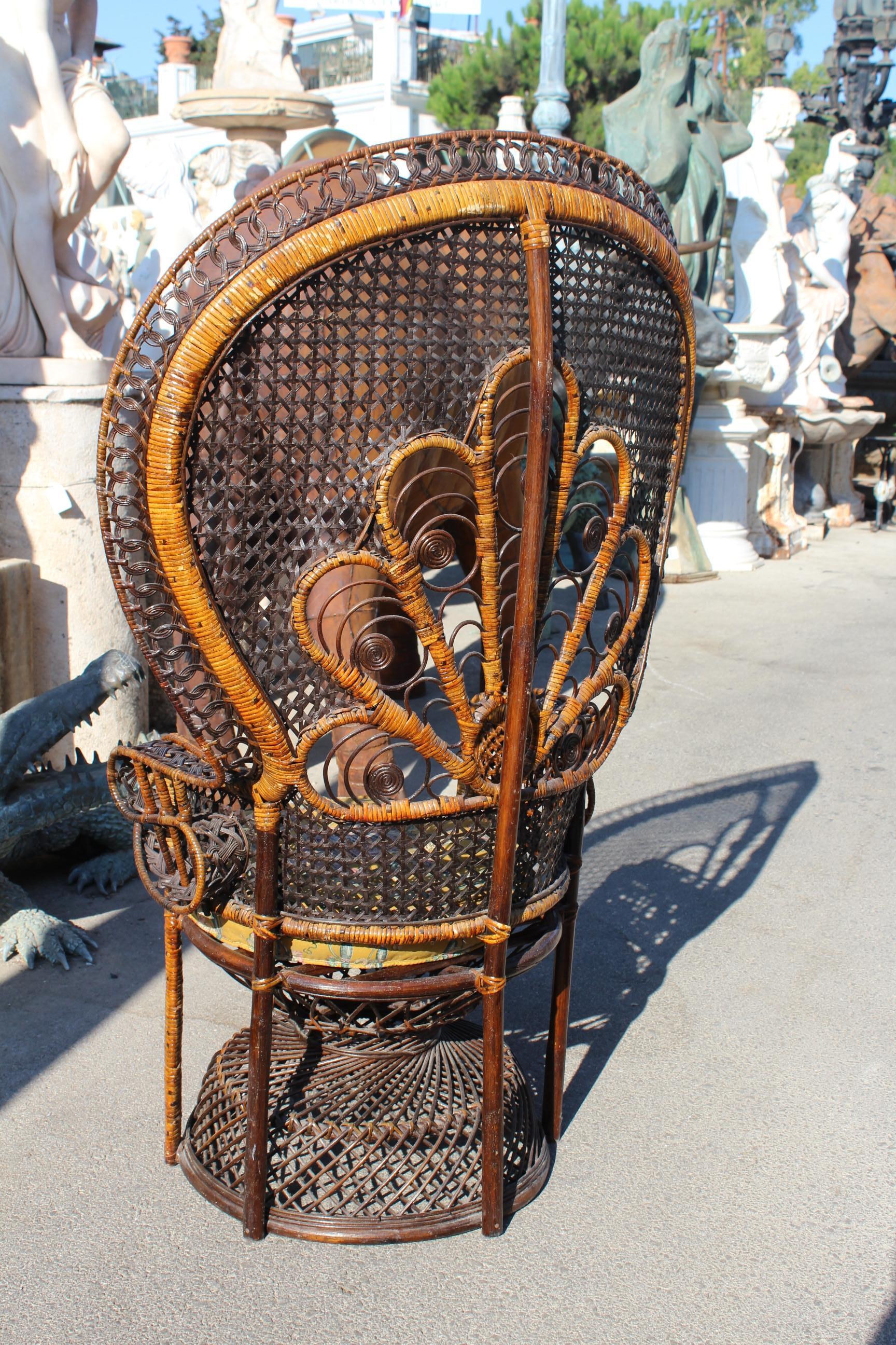 1970er Jahre Große Vintage böhmischen Emmanuelle / Peacock Wicker Chair (Bambus)