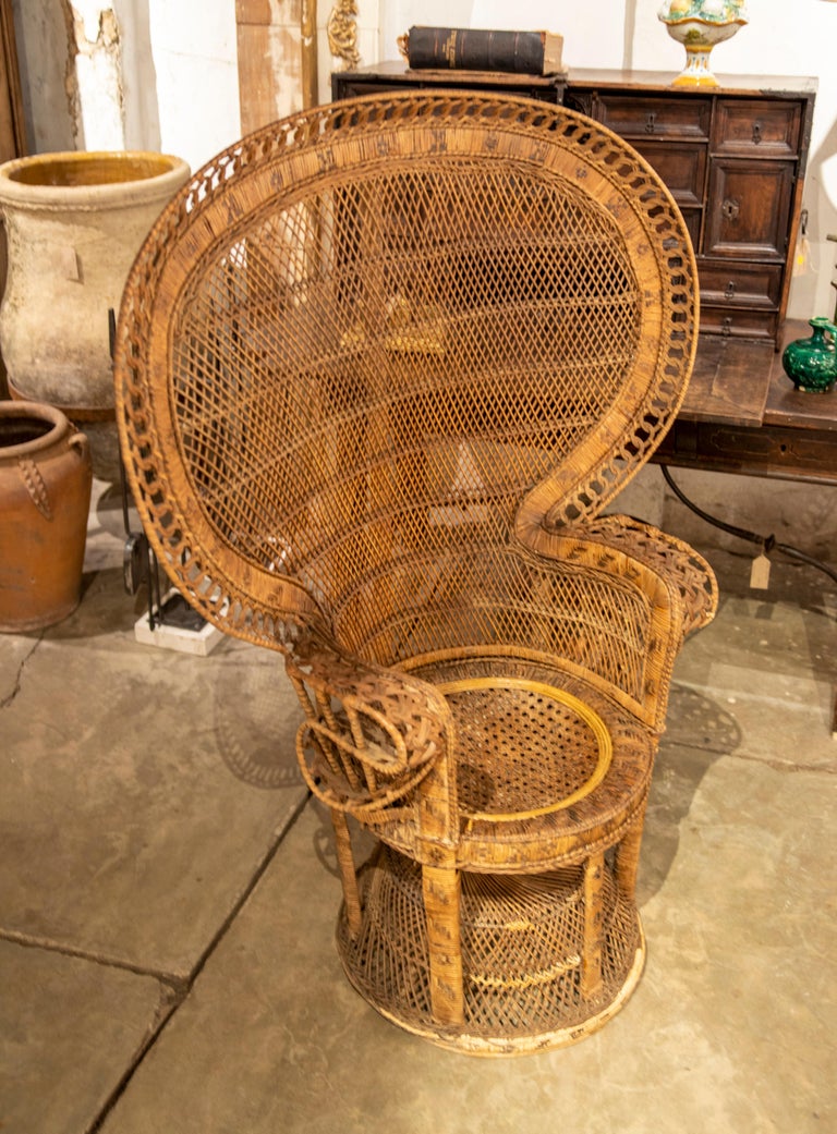 1970s Large Vintage Bohemian Emmanuelle / Peacock Wicker Chair For Sale at 1stDibs