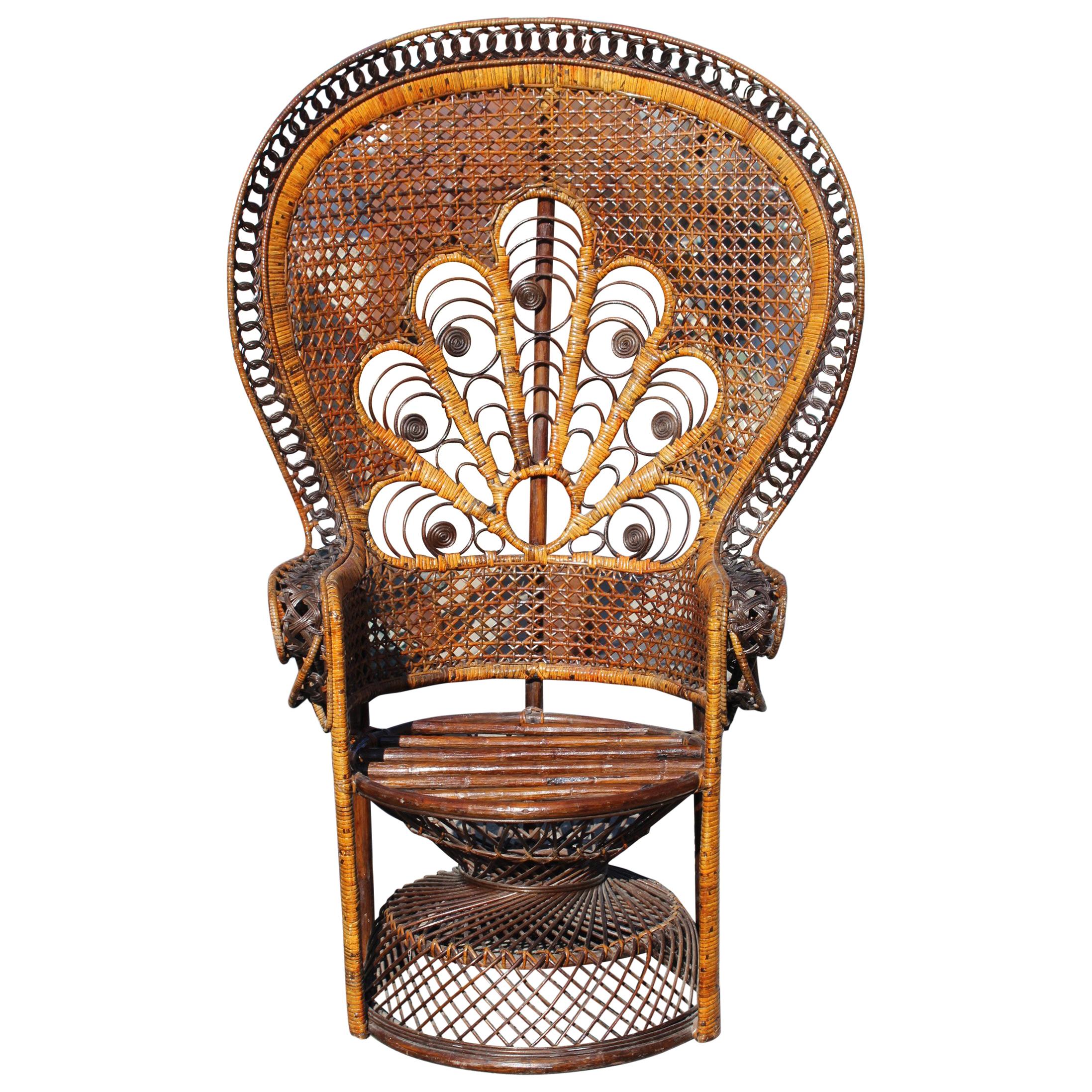 1970s Large Vintage Bohemian Emmanuelle / Peacock Wicker Chair