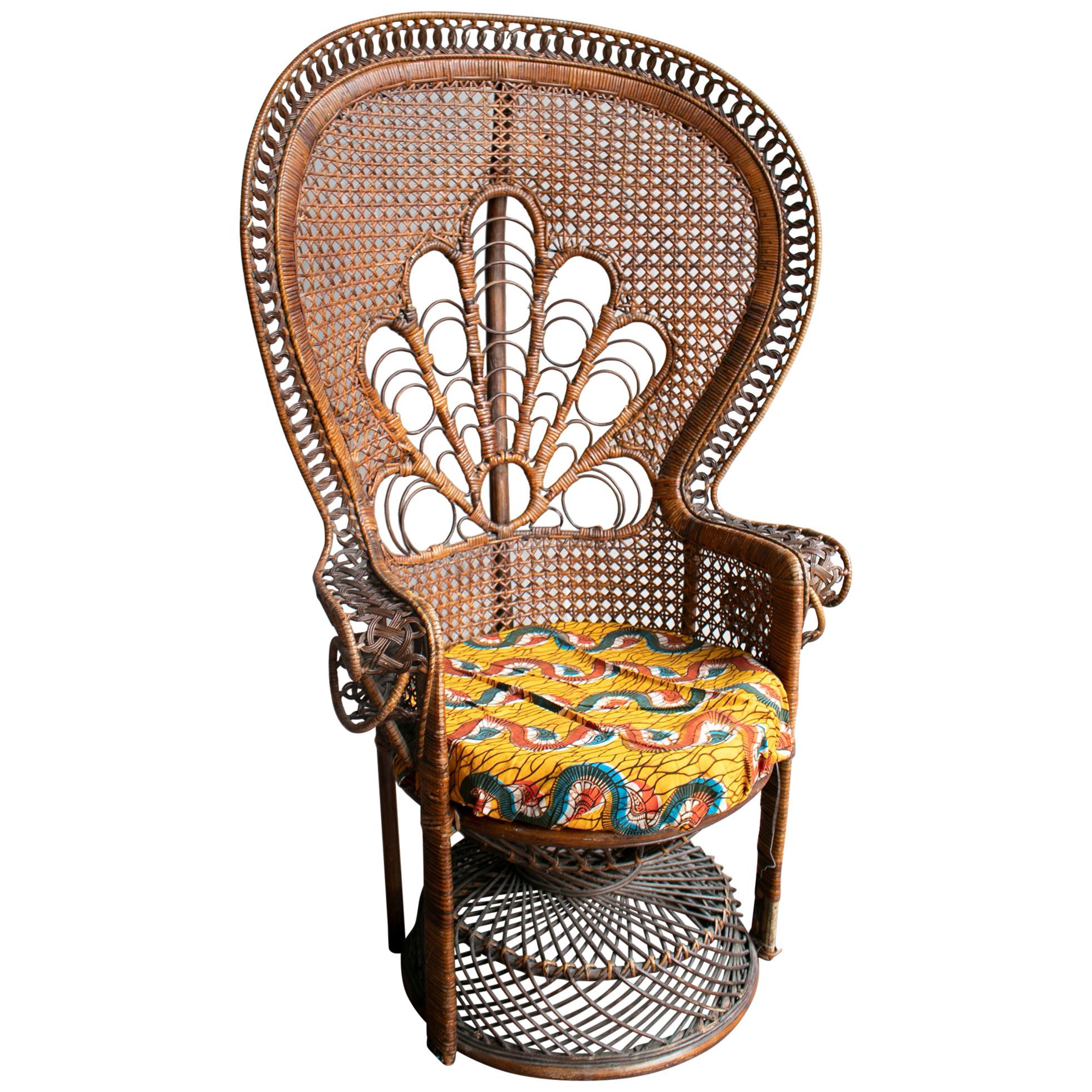 1970s Large Vintage Bohemian Emmanuelle / Peacock Wicker Chair