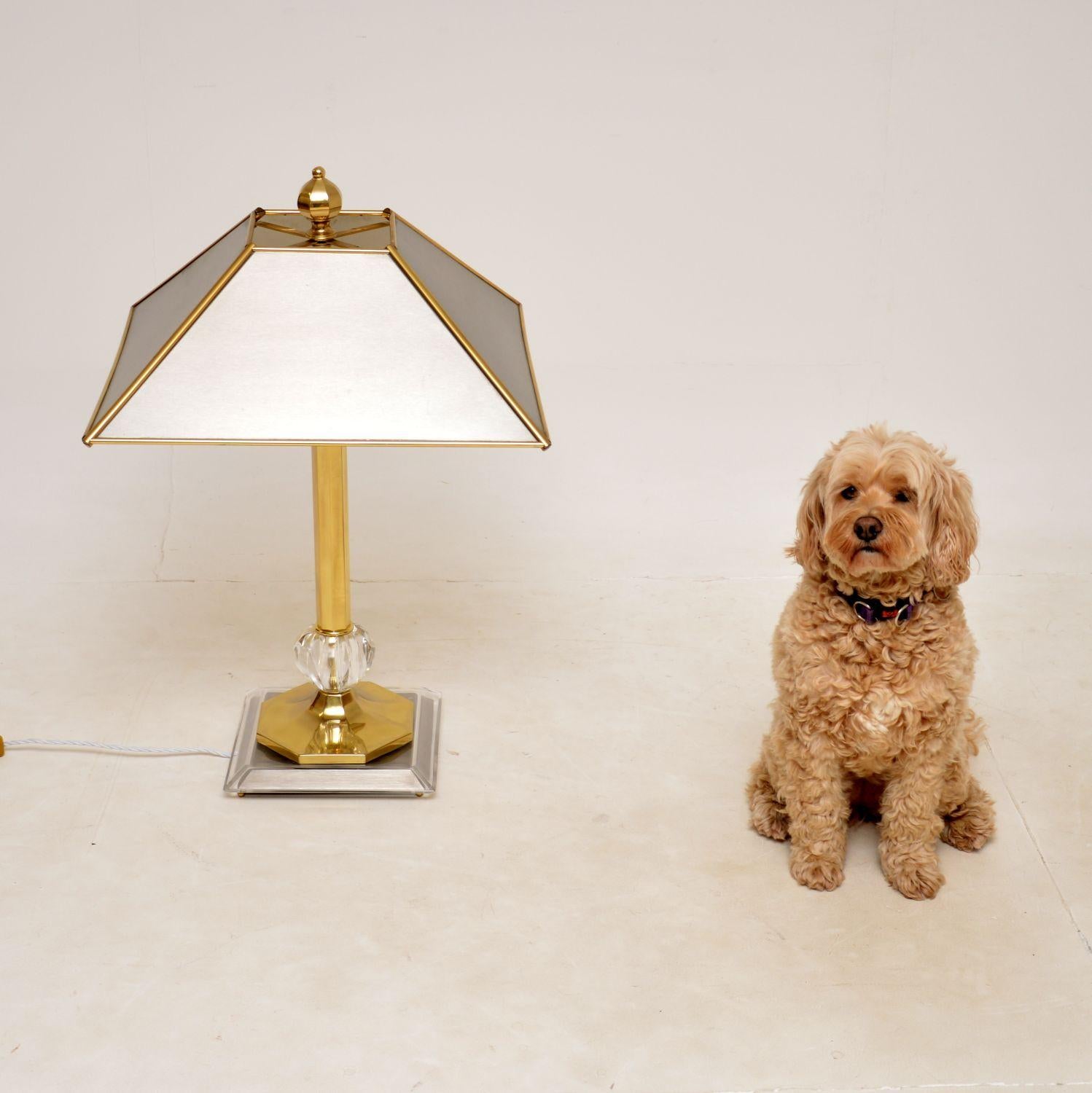 Mid-Century Modern 1970s Large Vintage Brass & Steel Table Lamp For Sale