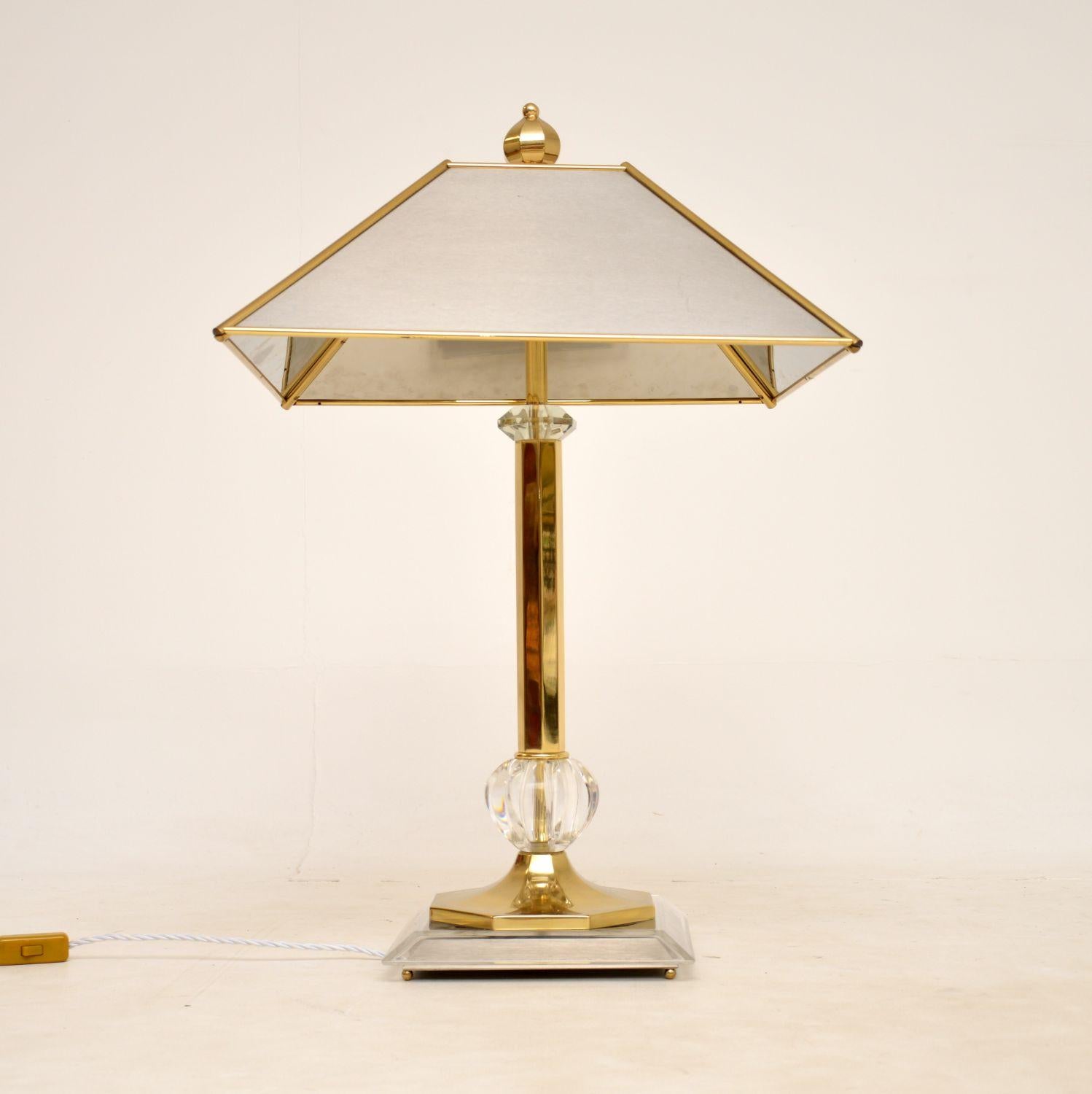 Italian 1970s Large Vintage Brass & Steel Table Lamp For Sale