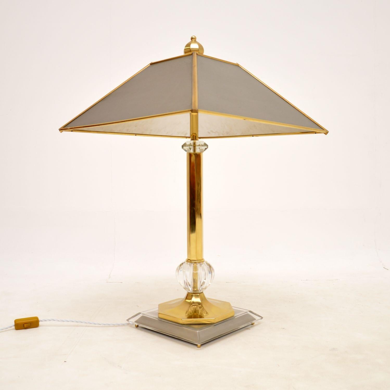 1970s Large Vintage Brass & Steel Table Lamp In Good Condition For Sale In London, GB