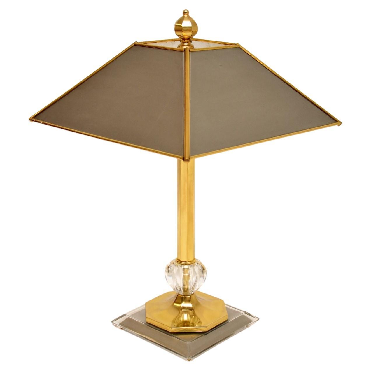 1970 Grande lampe de table vintage en laiton et acier en vente