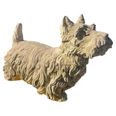 Statua da giardino di cane terrier in cemento vintage di grandi dimensioni del 1970
