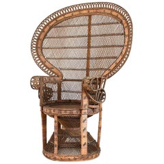 1970s Large Vintage Emmanuelle Peacock Wicker Chair