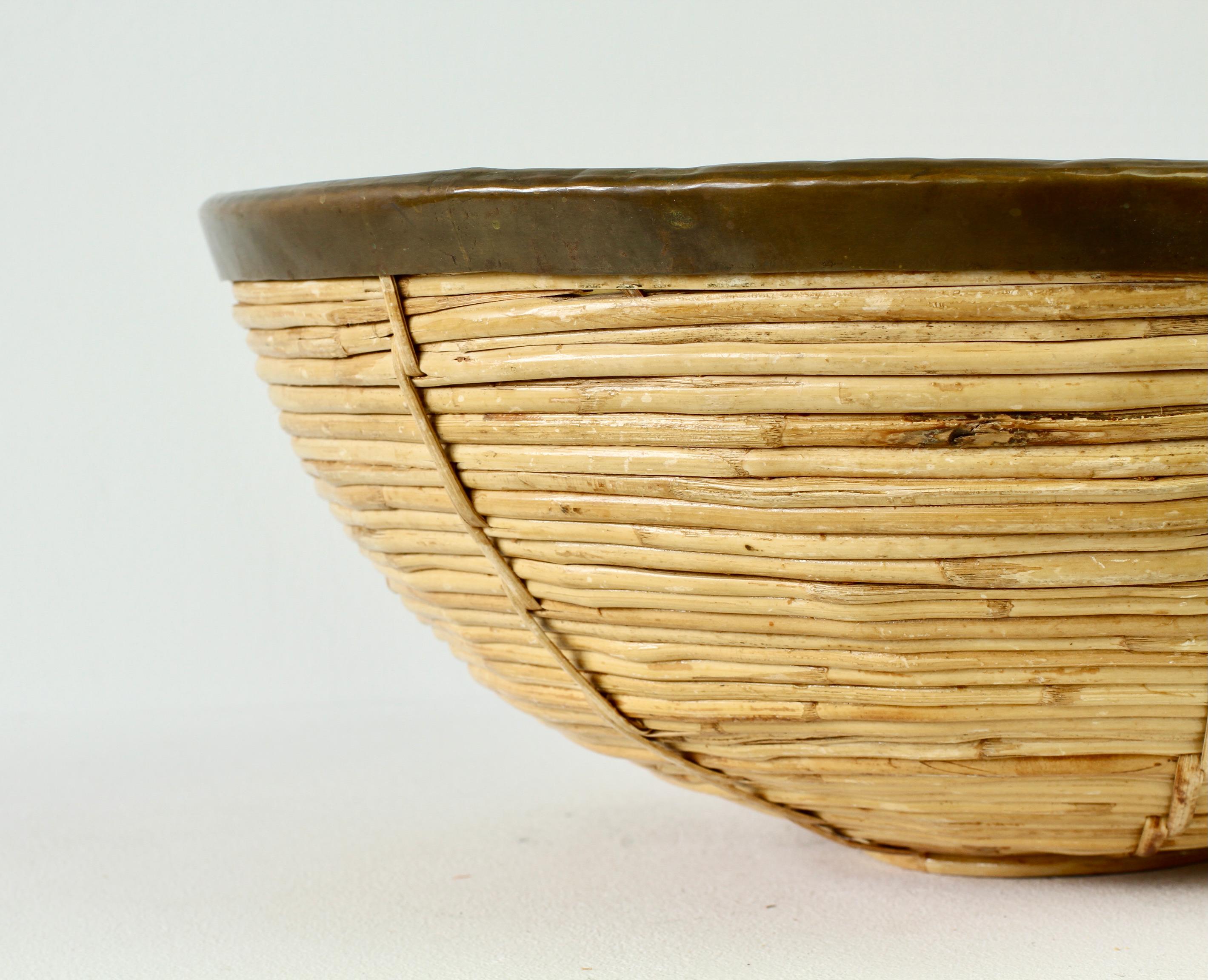 1970s Large Vintage Italian Crespi Style Bamboo and Brass Bowl or Dish For Sale 4