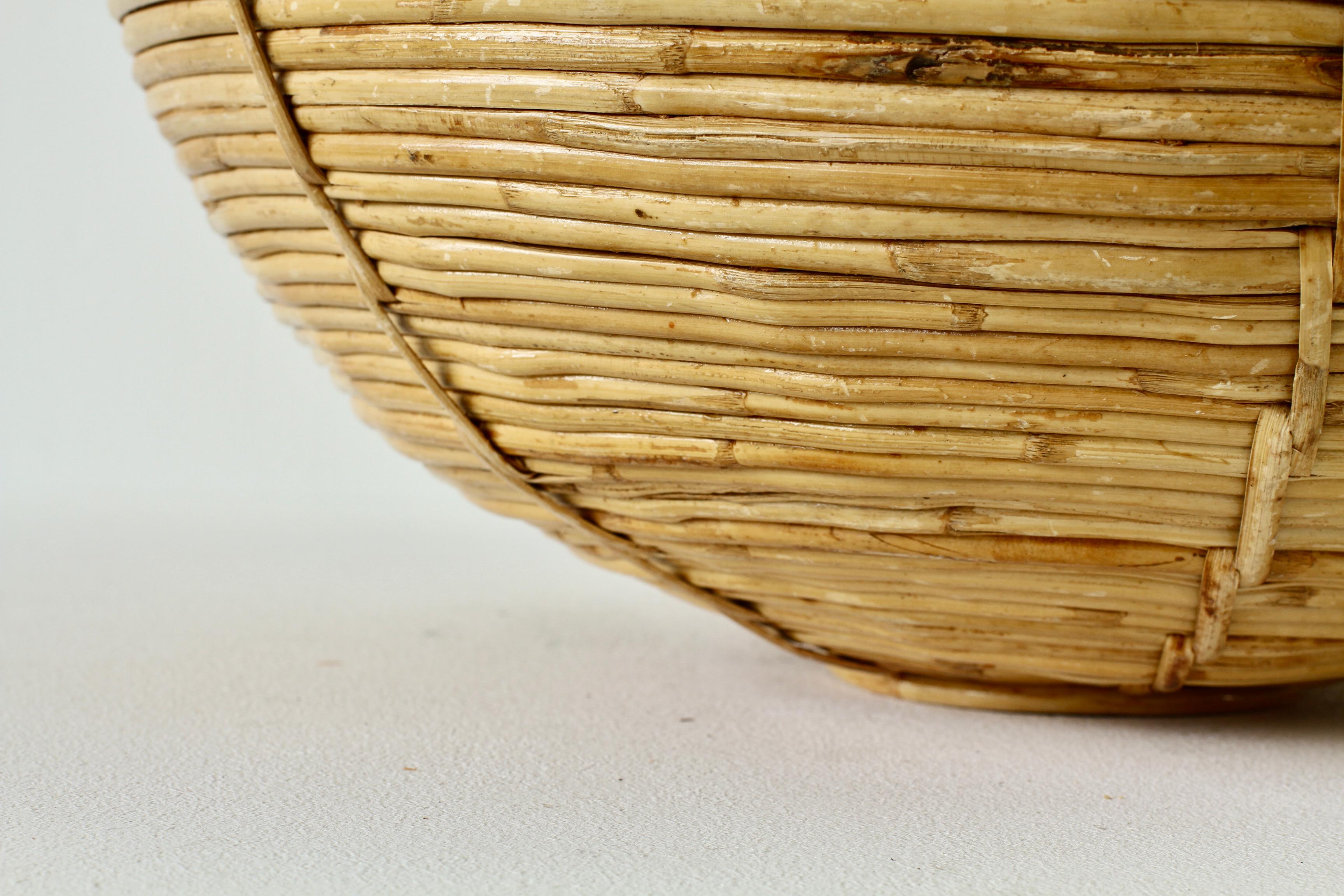 1970s Large Vintage Mid-Century Modern Italian Bamboo and Brass Bowl or Dish For Sale 5